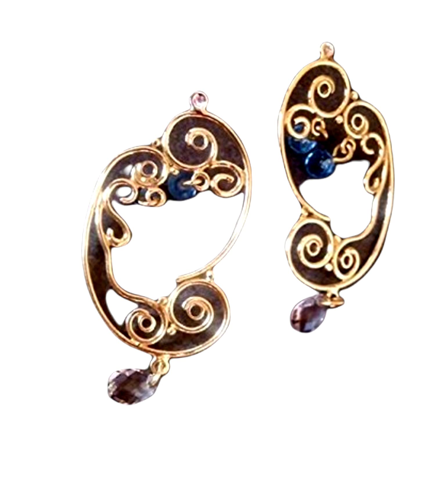 Blue Topaz & Smoky Quartz Vintage Dangle Earrings – Elegant Chandelier Bridal Jewelry for Weddings & Special Occasions