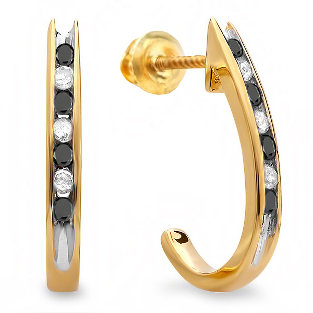 Dazzlingrock 18K Yellow Gold J-Shaped Hoop Earrings for Women - Elegant Fashion Jewelry Gift for Birthday, Anniversary & Special Occasions