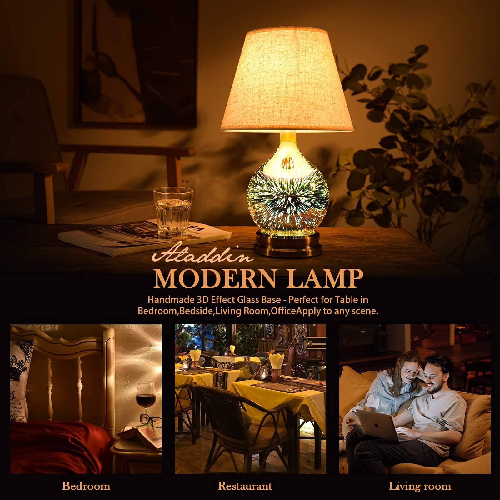 Porseme Table Lamp with Aladdin Style and Vase Set - Includes LED Bulbs - Perfect for Bedroom, Living Room & Office Decor