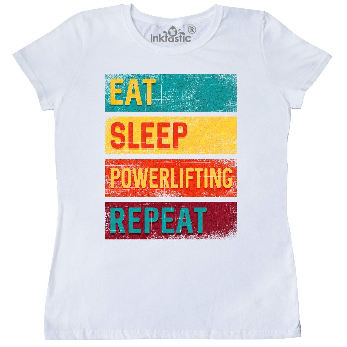 Inktastic Women's Fitness T-Shirt - Eat Sleep Powerlifting Repeat Gym Workout Tee for Women | Perfect for Weightlifting, Training & Casual Wear