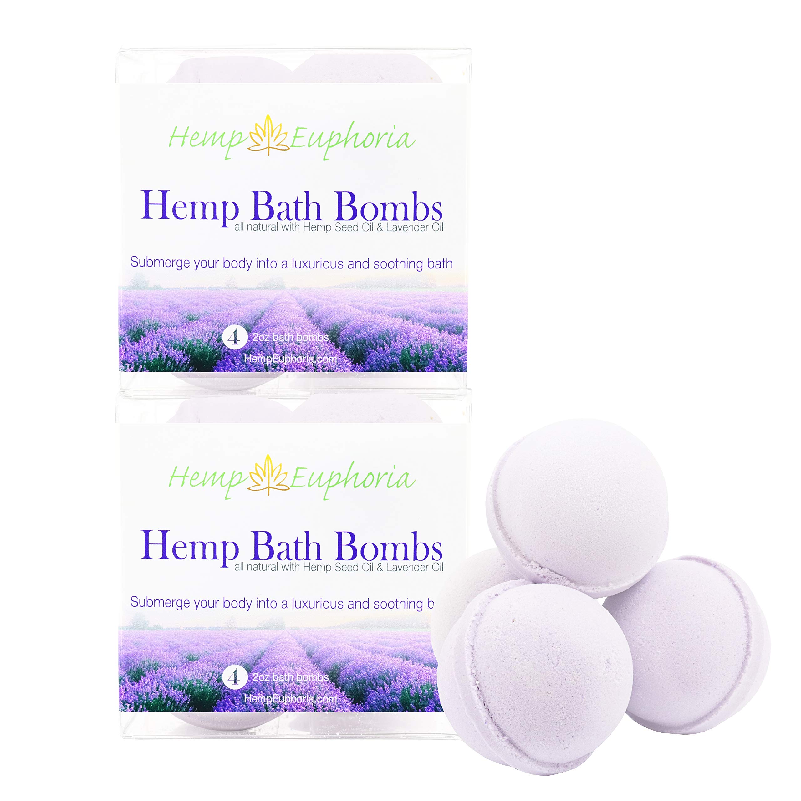 Organic Hemp Seed Oil Bath Bombs with Lavender & Shea Butter - All Natural Relaxation - 8 Count Pack for Stress Relief & Skin Hydration - Perfect for Spa Nights & Self-Care Routines