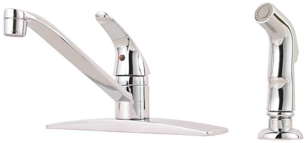 Pfister Pfirst Series Single Handle Mid Arc Kitchen Sink Faucet with Side Sprayer - Polished Chrome Finish (Model G1344444) - Perfect for Modern Kitchens, Dishwashing & Food Prep Areas