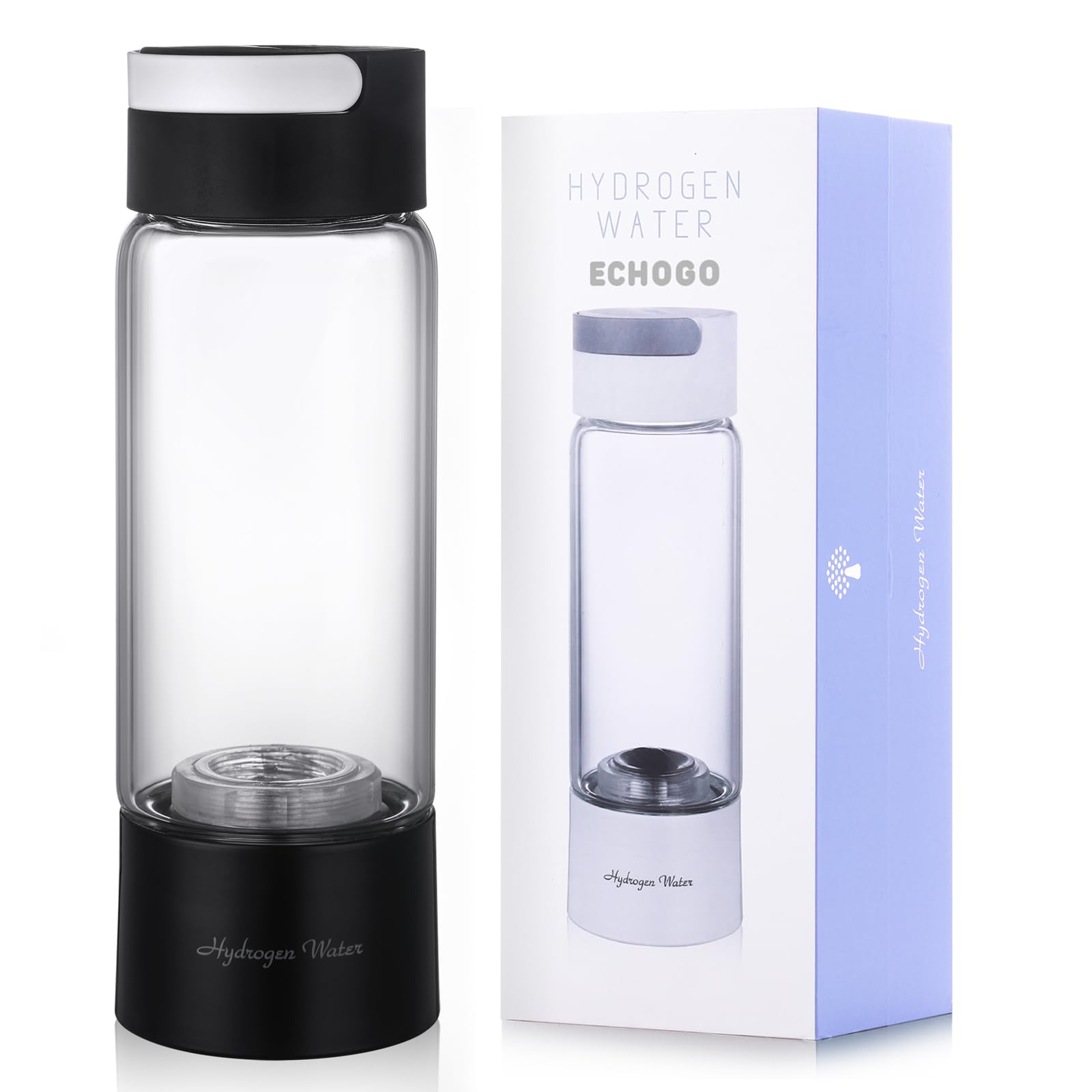 Upgraded Hydrogen Water Bottle Generator - Portable H2 Rich Water Cup with 380ml Glass Container (Black) | Perfect for Hydration, Detox & Healthy Lifestyle | Gym, Office, Travel & Home Use