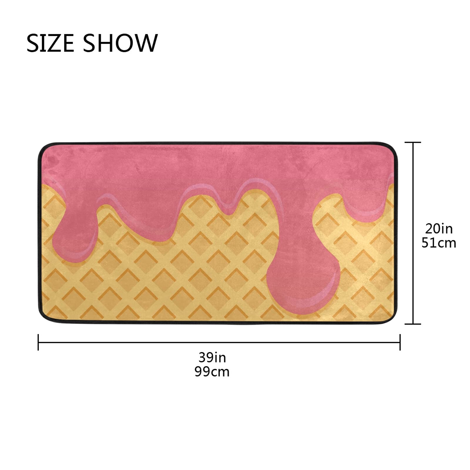 Washable Non-Slip Area Rug 39x20in - Soft Carpet for Bedroom, Living Room, Kitchen | Summer Ice Cream Design Sofa Runner | Perfect for Bedside, Floor Decor & Home Accents