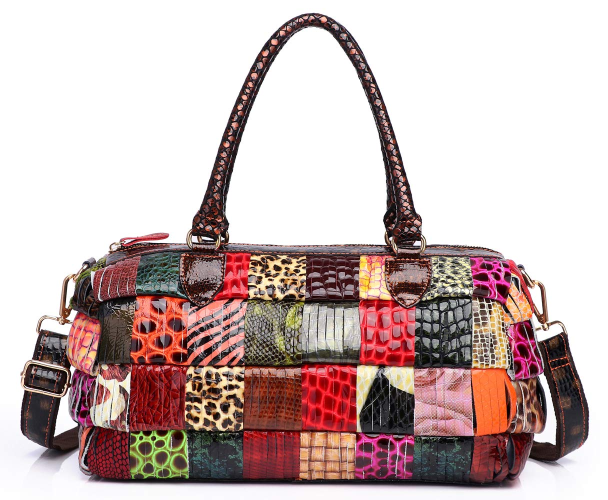 Genuine Leather Women's Multicolor Boston Tote Bag - Stylish Crossbody Handbag for Work, Travel & Everyday Use | Durable & Fashionable Shoulder Bag