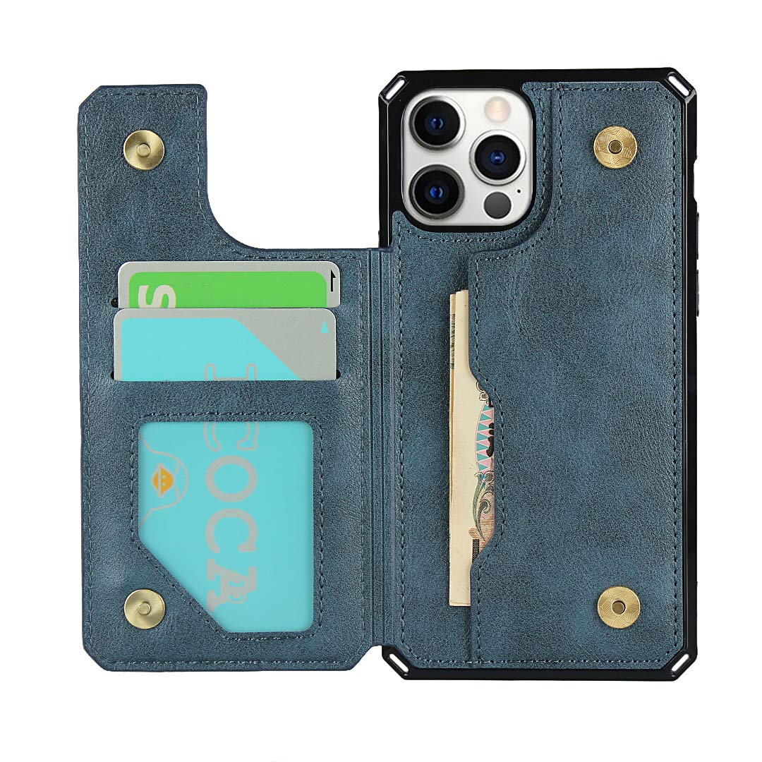 Premium Leather Wallet Case for iPhone 12/12 Pro - Shockproof Protective Cover with Card Holder, Stand & Wrist Strap - Ideal for Men & Women - Perfect for Travel, Work & Everyday Use (Black)
