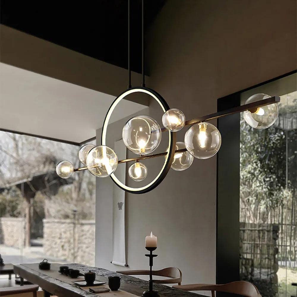Modern 10-Light Kitchen Island Pendant Lighting with Glass Globe Shade - Linear Sputnik Chandelier for Dining Room, Living Room & Home Decor - Perfect for Farmhouse, Contemporary & Industrial Style Kitchens