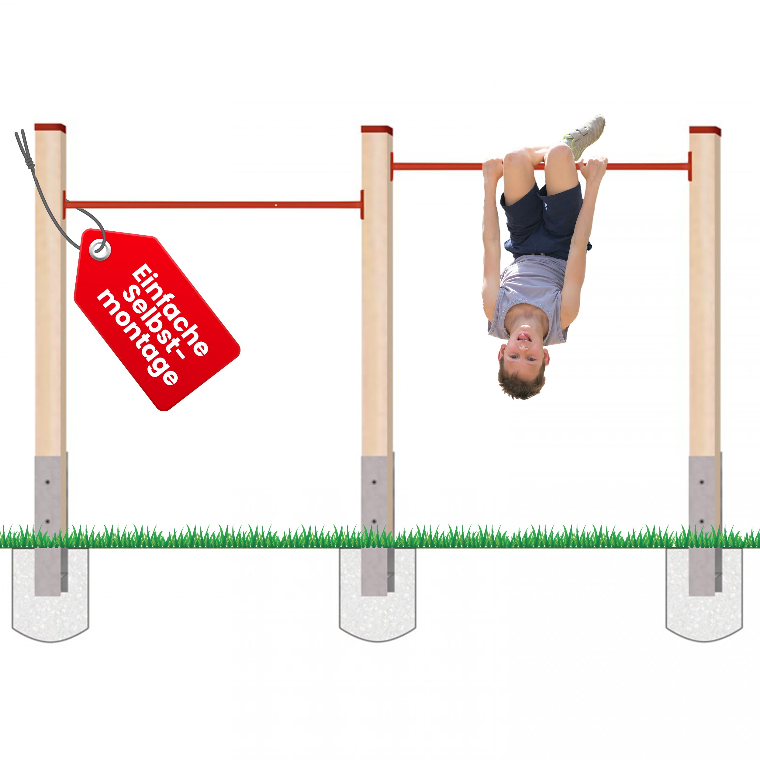 Gartenpirat Kids Wooden Gymnastics Bar - Double Horizontal Bars with Red Rails, DKR Model - Perfect for Home Playground & Indoor Fitness Training