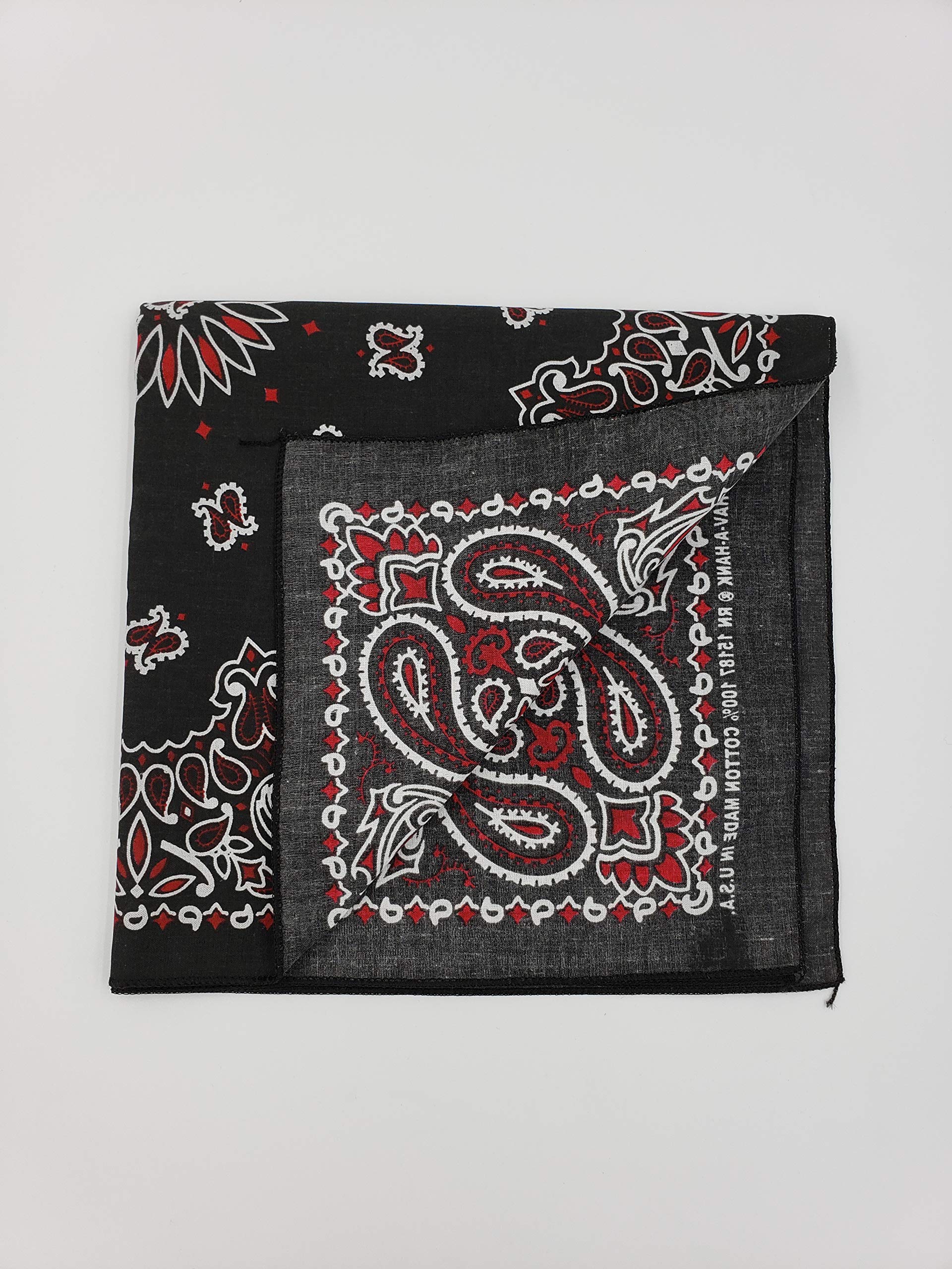 100% Cotton Paisley Bandana - 22 Inch Black & Red Bandanna Made in USA | Fashion Accessory, Headwear, Neck Scarf for Men & Women