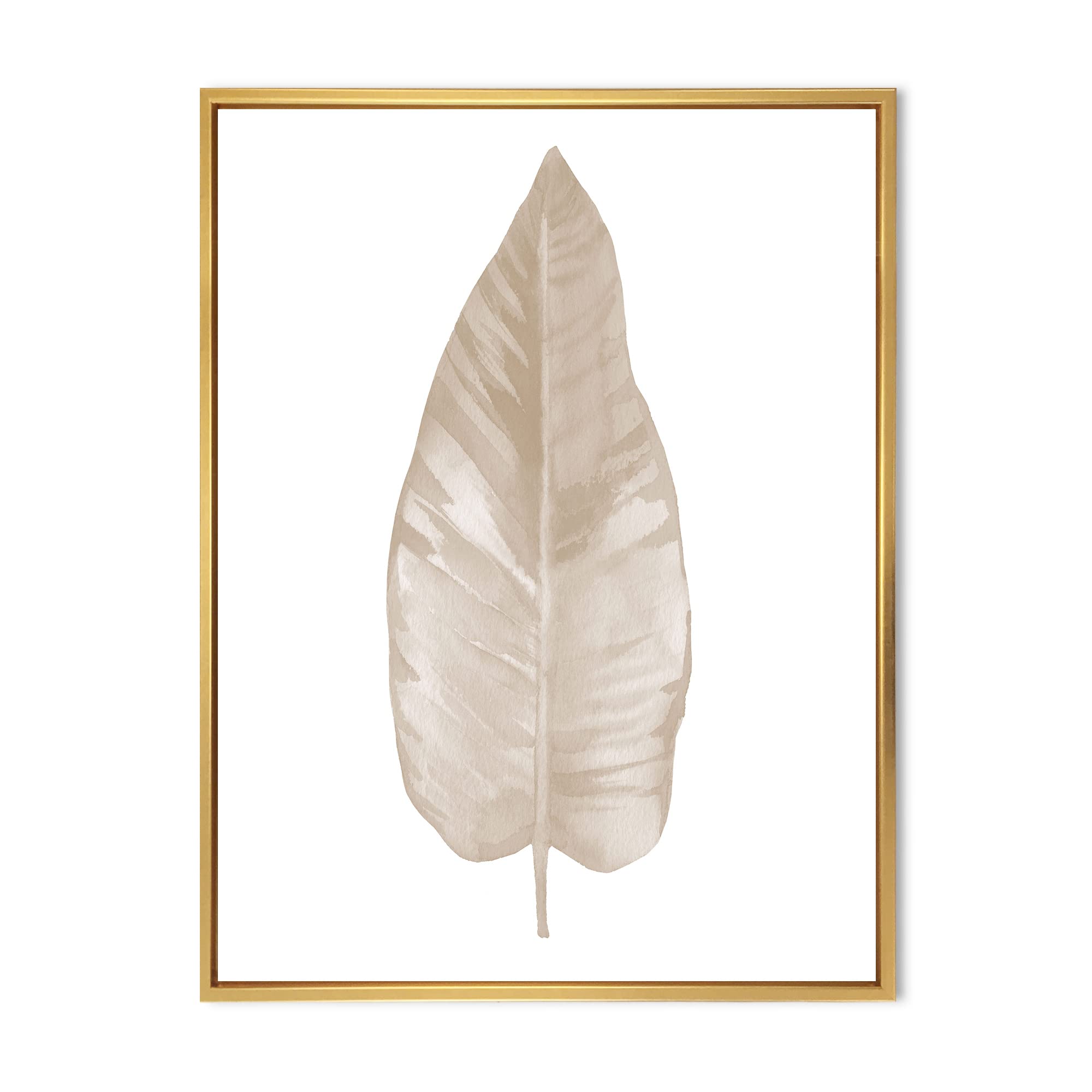 DesignQ Dried Leaf Plant Beige on White - Traditional Framed Canvas Wall Art Print for Living Room, Bedroom & Office Decor | Home & Office Wall Decorations