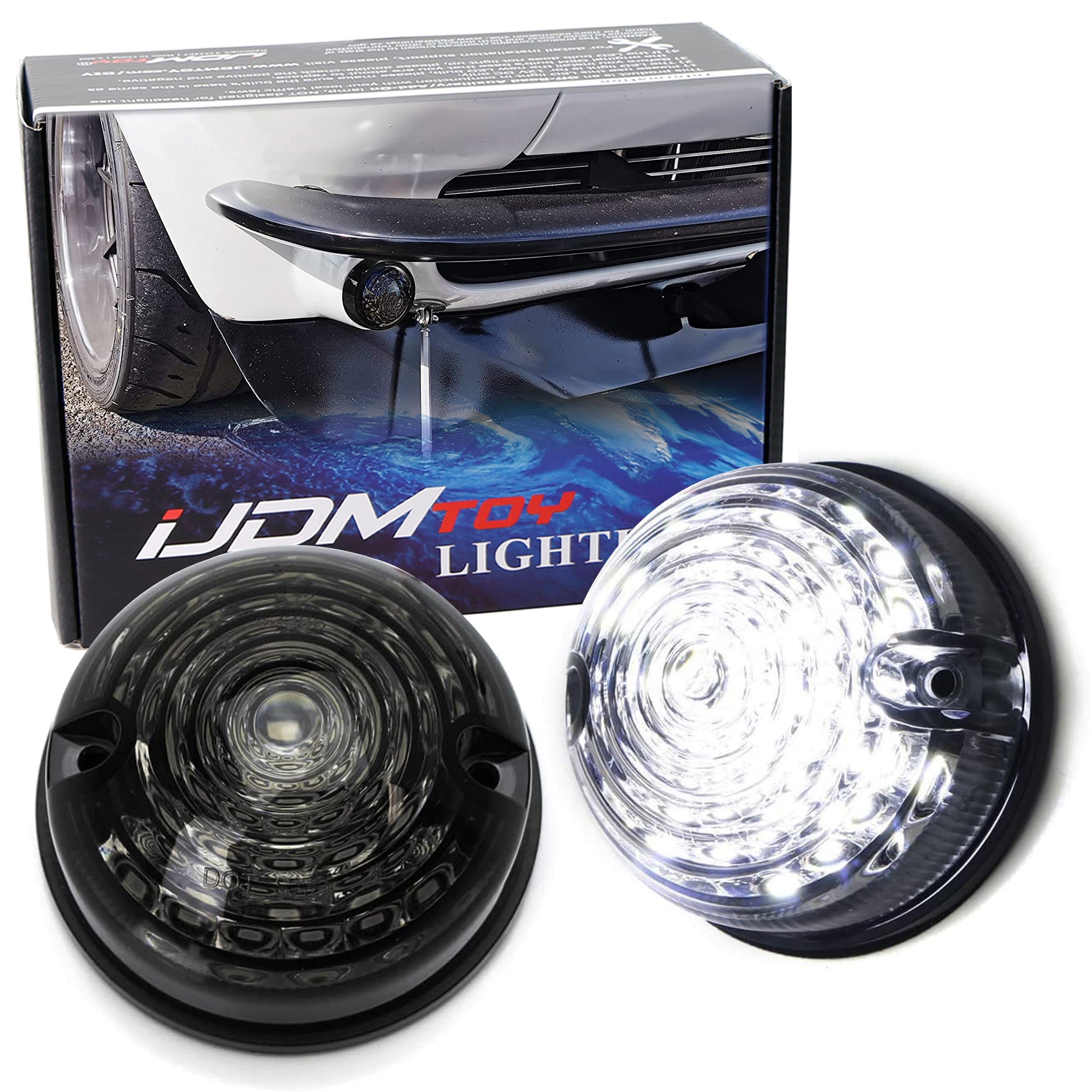 Flush Mount Smoke Lens White LED Side Marker Lights & Turn Signal Lamps for Classic 50s 60s Cars - Perfect for Vintage Car Restoration & Nighttime Safety Enhancement
