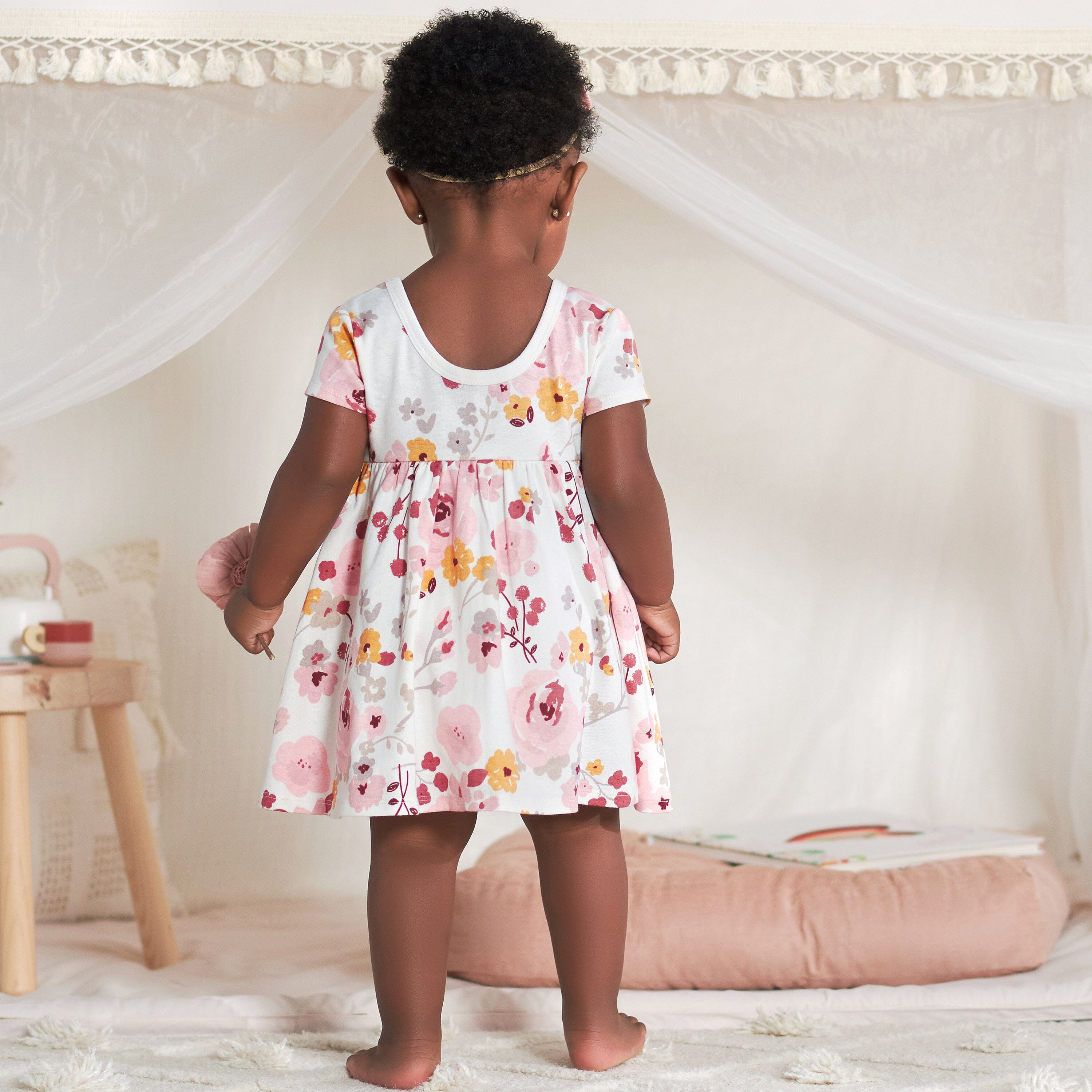2 Pack Baby Girls Pink Floral Short Sleeve Dresses - Cute Summer Outfits for Toddler Girls, Birthday Party & Photo Shoot Outfits