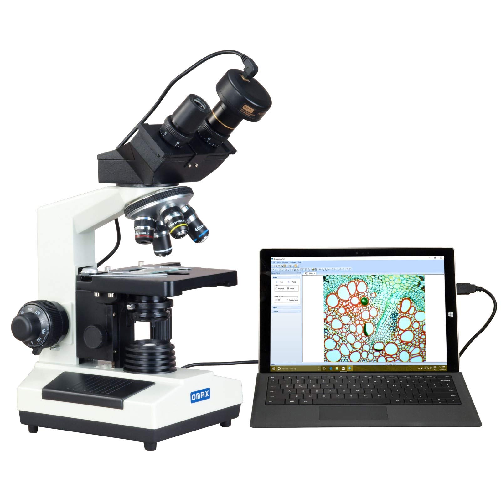 OMAX 40X-1600X Binocular Compound Microscope with 3.0MP USB Digital Camera for Biological Research, Lab Studies & Educational Use