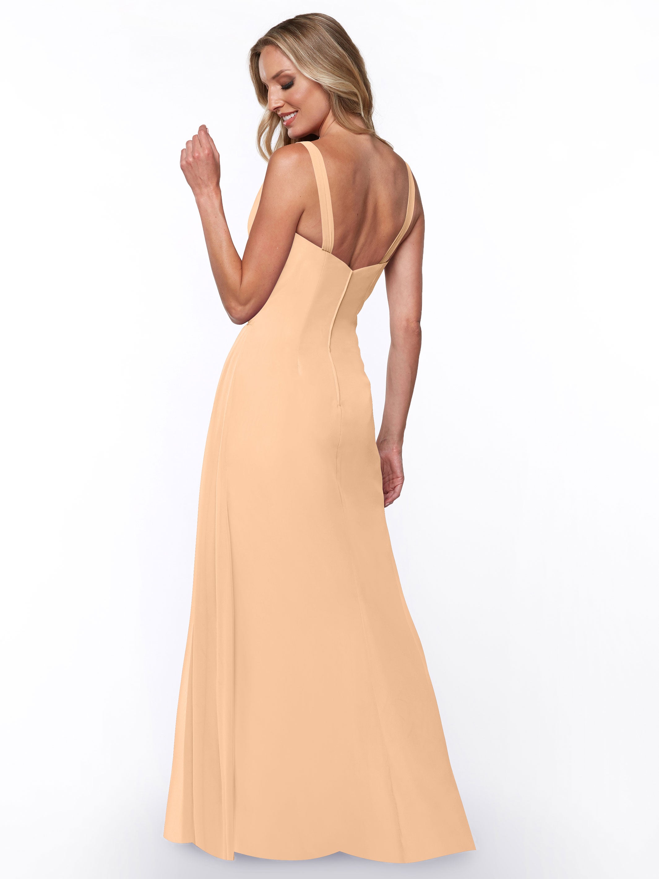 Elegant 80030 Chiffon Sheath Bridesmaid Dress with Ruching V-Neck Bodice - Perfect for Weddings, Formal Events & Special Occasions