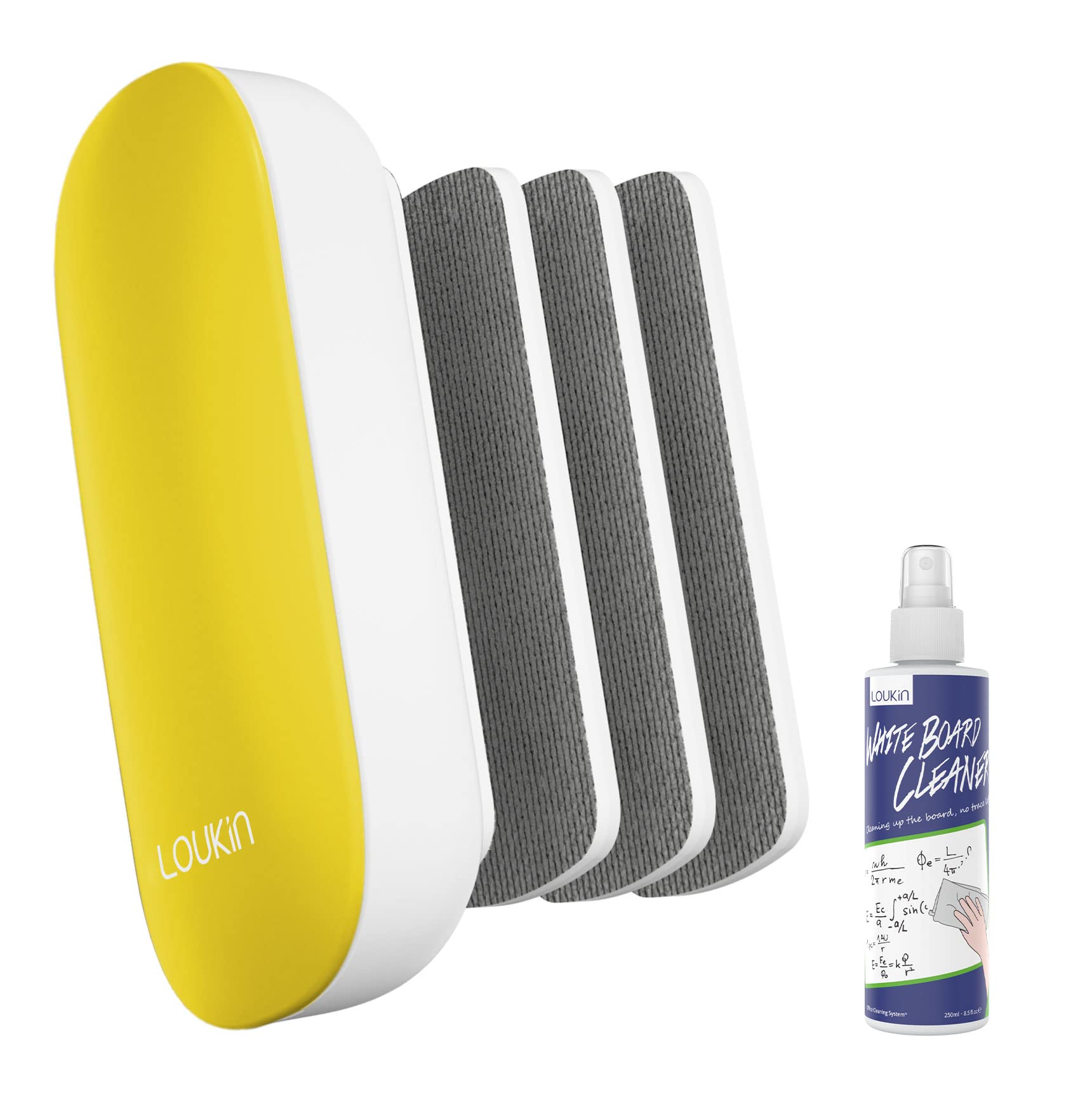 Magnetic Dry Erase Eraser with 3 Replaceable Felt Pads - 4-in-1 Glass Whiteboard Cleaner Set Includes Whiteboard Cleaner Spray (3.4 fl oz) - Perfect for Office, Classroom & Home Use