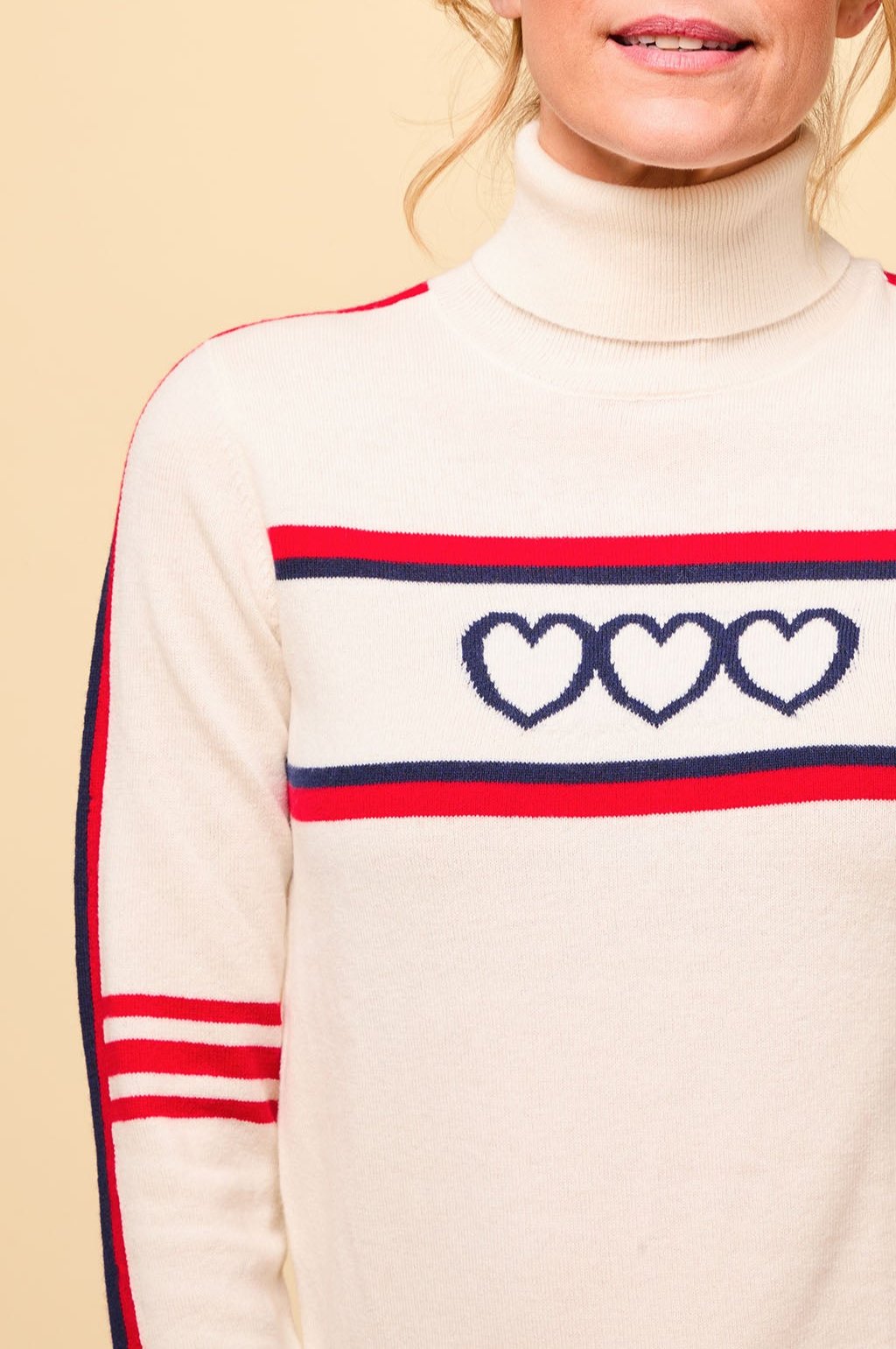 Premium Merino Wool Hearts Polo Neck Sweater for Men & Women | Soft & Warm Winter Knitwear | Cream, Red, Navy | Perfect for Christmas Gifts & Casual Outfits
