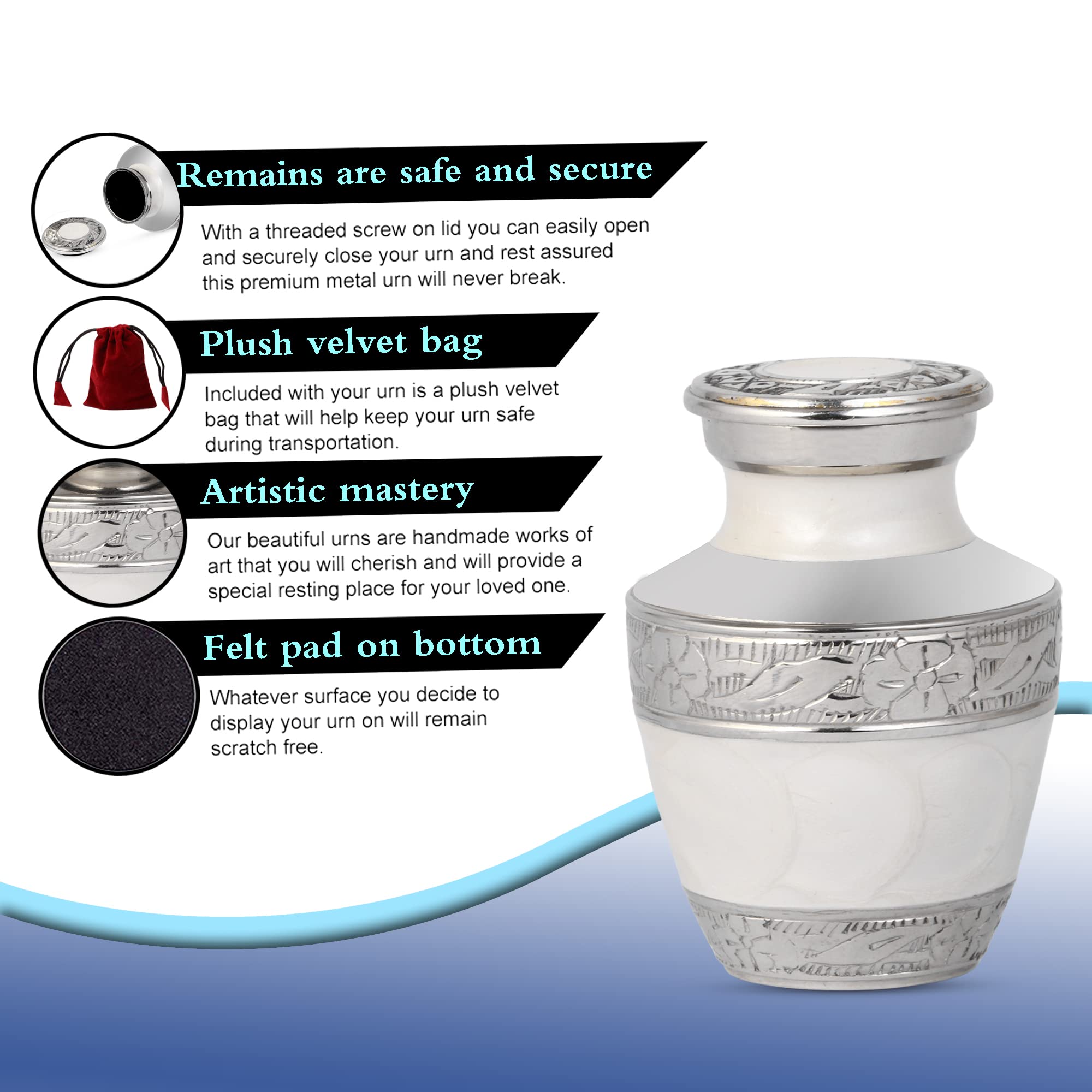 Premium White Memorial Urn & Keepsake Set of 4 - Includes Velvet Bags, Funnel & Elegant Gift Box | Perfect for Ashes Storage, Funeral Services & Memorial Keepsakes