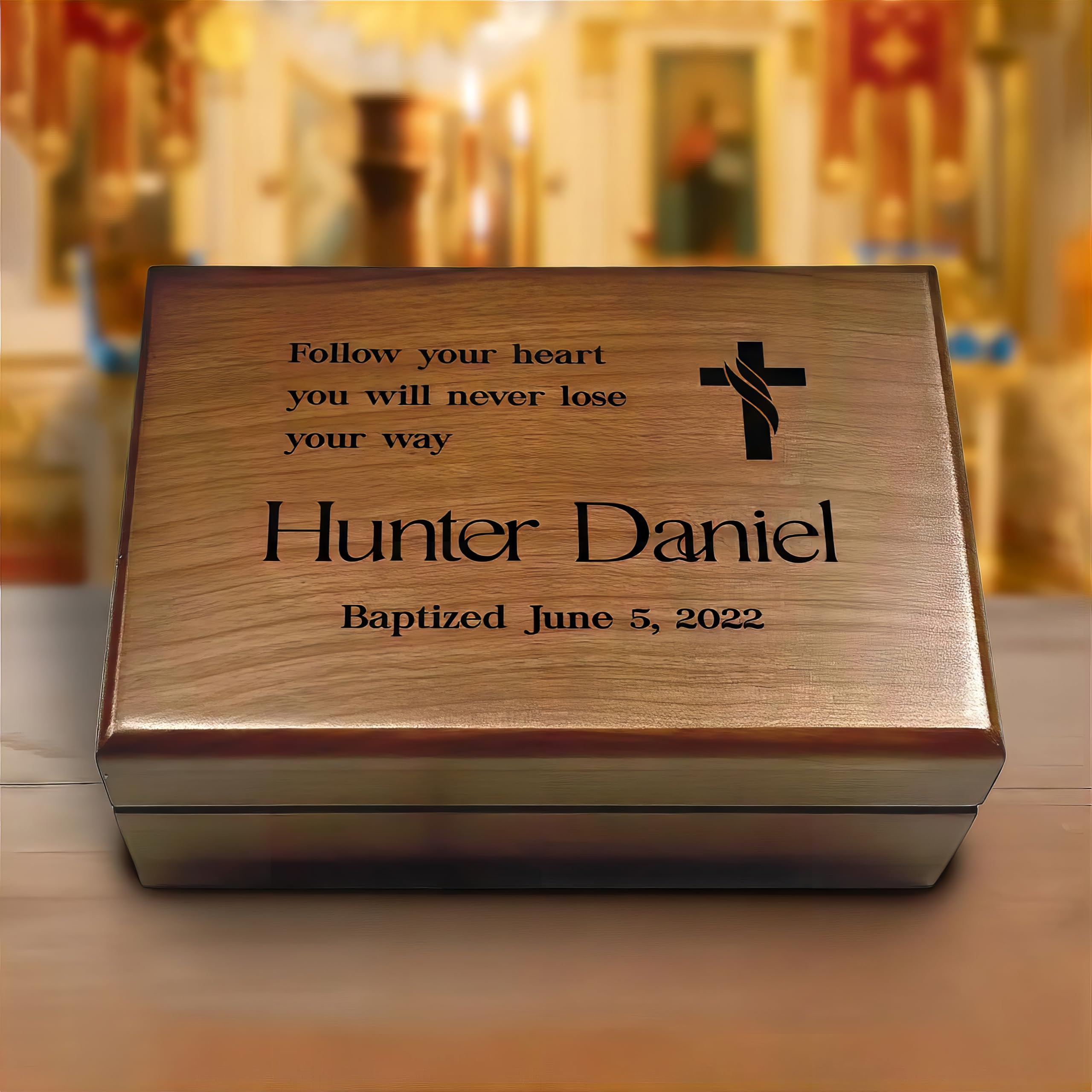 Personalized Baptism Keepsake Box - Wooden Confirmation Gift for Boys & Girls, First Communion Gift Set with Engraving - Catholic Sacrament Memory Box for Christening, Baby Dedication & Religious Milestones