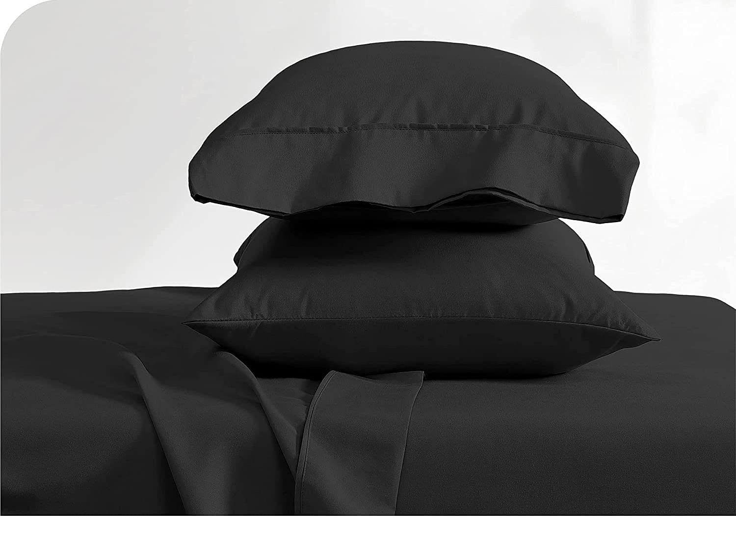 4 Piece Black Bed Sheet Set - 100% Egyptian Cotton Twin Size Sheets, Premium 800 Thread Count Sateen Weave, Deep Pocket Fits Mattress Up to 21