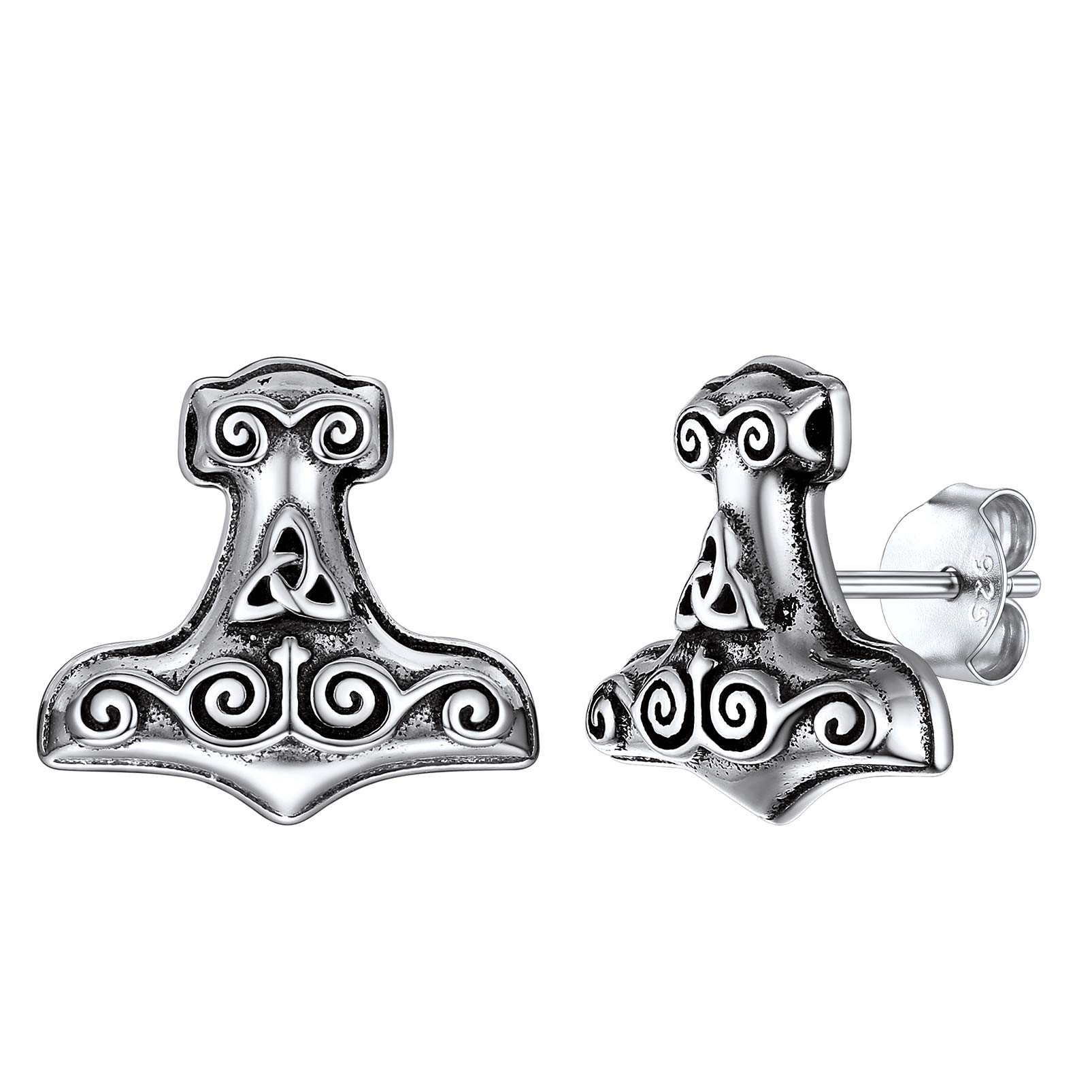 Viking Jewelry for Men & Women - Thor's Hammer Stud Earrings in Sterling Silver with Celtic Knot & Wolf Head Design - Perfect for Cosplay, LARP, Historical Reenactment & Norse Fashion