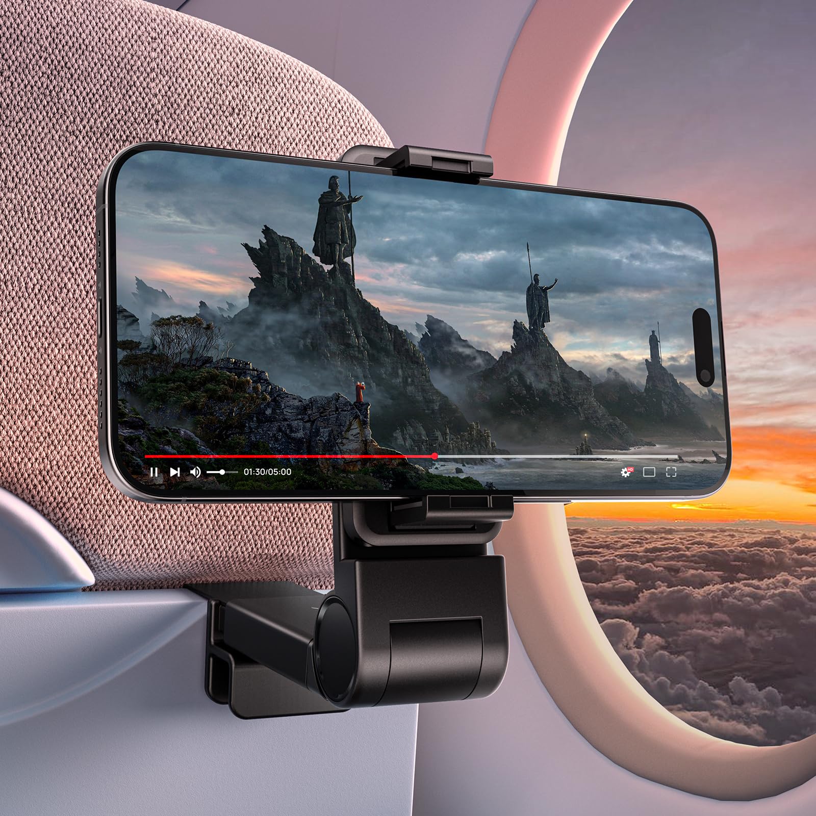 JSAUX 360° Rotating Airplane Phone Holder - Hands-Free Travel Accessory for Flying Comfort