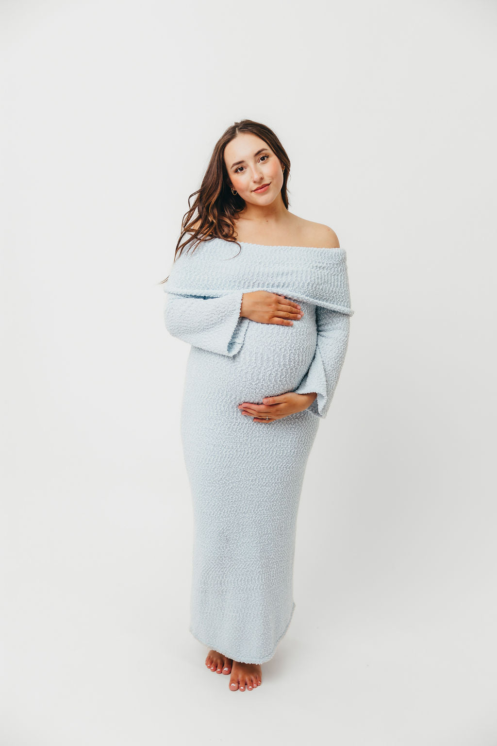 Nora Knit Maxi Dress in Dusty Blue - Bump Friendly Maternity Dress for Women | Comfortable Stretchy Long Dress for Pregnancy, Nursing & Everyday Wear