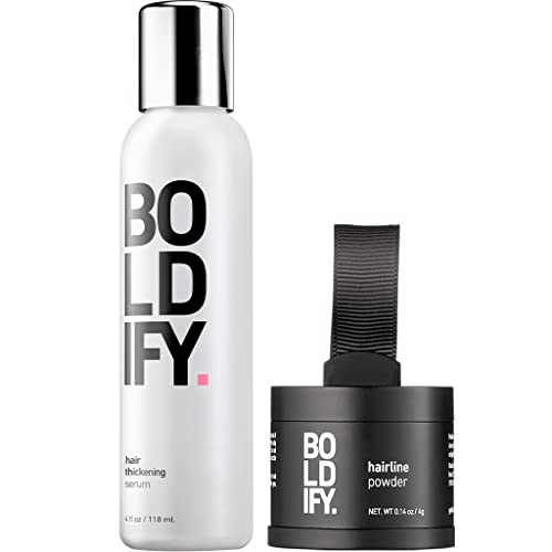**Boldify Hairline Powder (Grey) & Hair Thickening Serum 4oz - Root Touch Up & Volumizing Treatment for Thinning Hair - Instant Coverage & Fuller Hair Growth - Perfect for Daily Use & Special Occasions**
