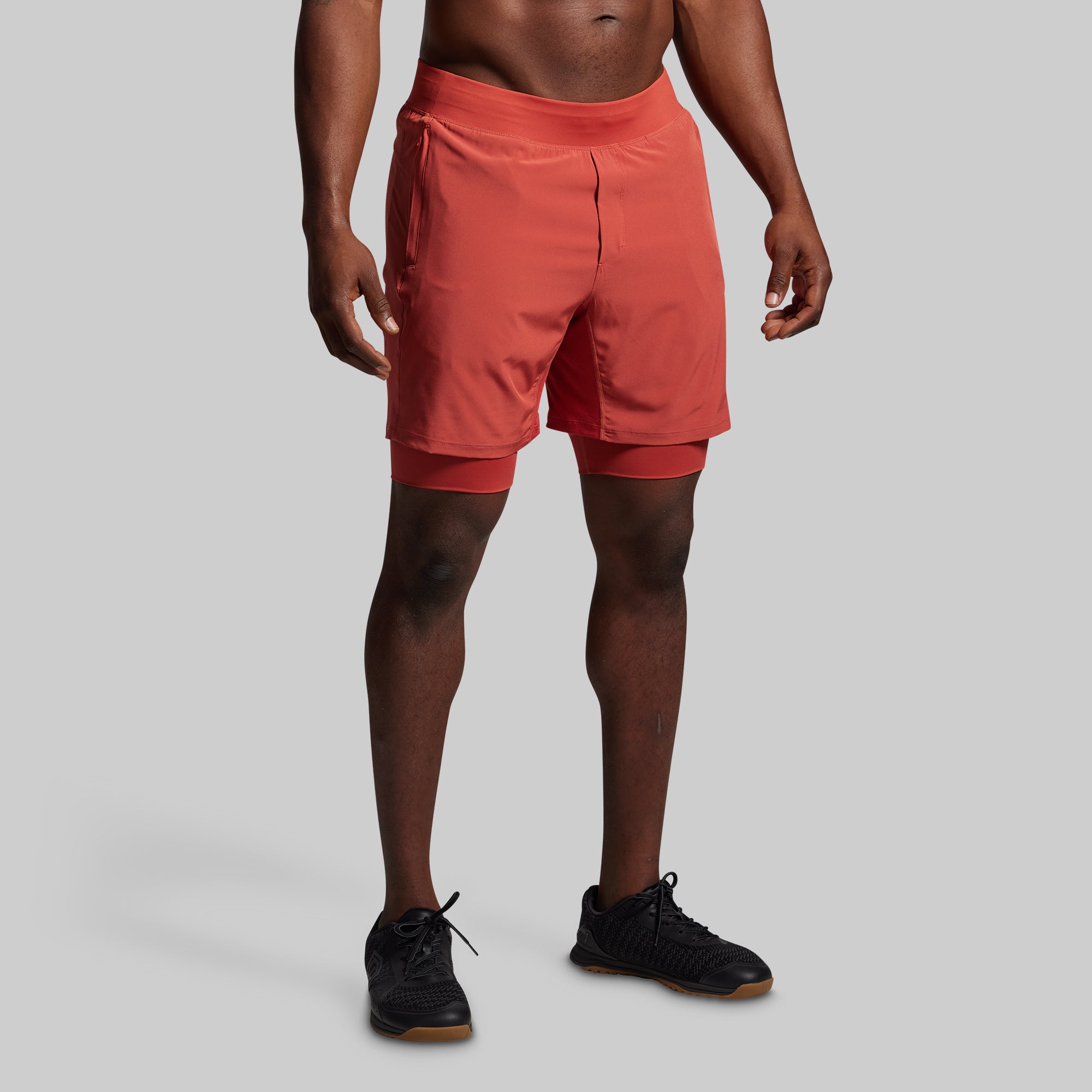 Versatile Compression Shorts for Men & Women - 7-Inch Workout Running Gym Shorts (Brick Red) - Perfect for Training, Jogging & Active Lifestyle