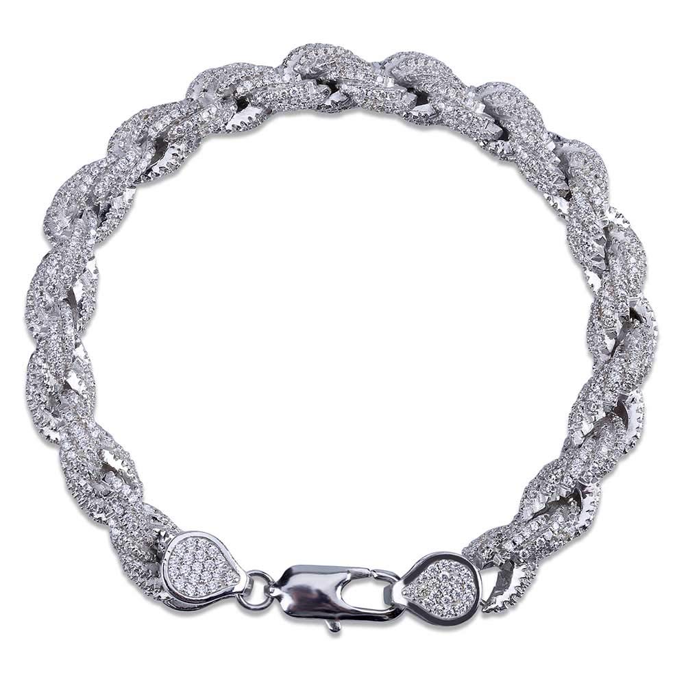 18K Gold Plated Hip Hop Iced Out Lab Diamond Rope Chain Necklace & Bracelet Set for Men - Perfect for Parties, Gifts and Streetwear Fashion
