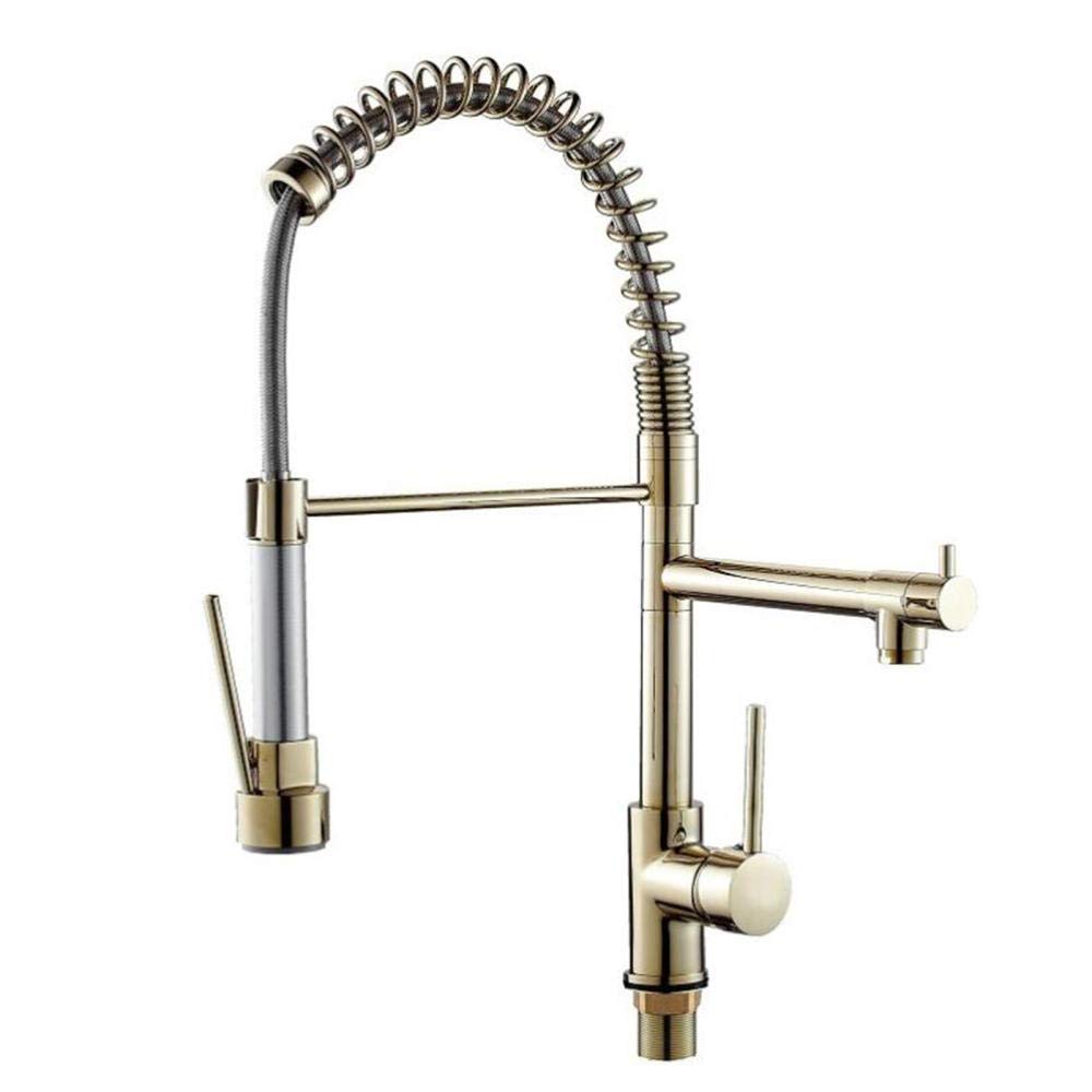 Premium Gold Kitchen Faucet with Hot & Cold Water - Rotating Double Outlet Brass Sink Tap, Single Hole Easy Installation - Perfect for Modern Kitchens, Restaurants & RV Use