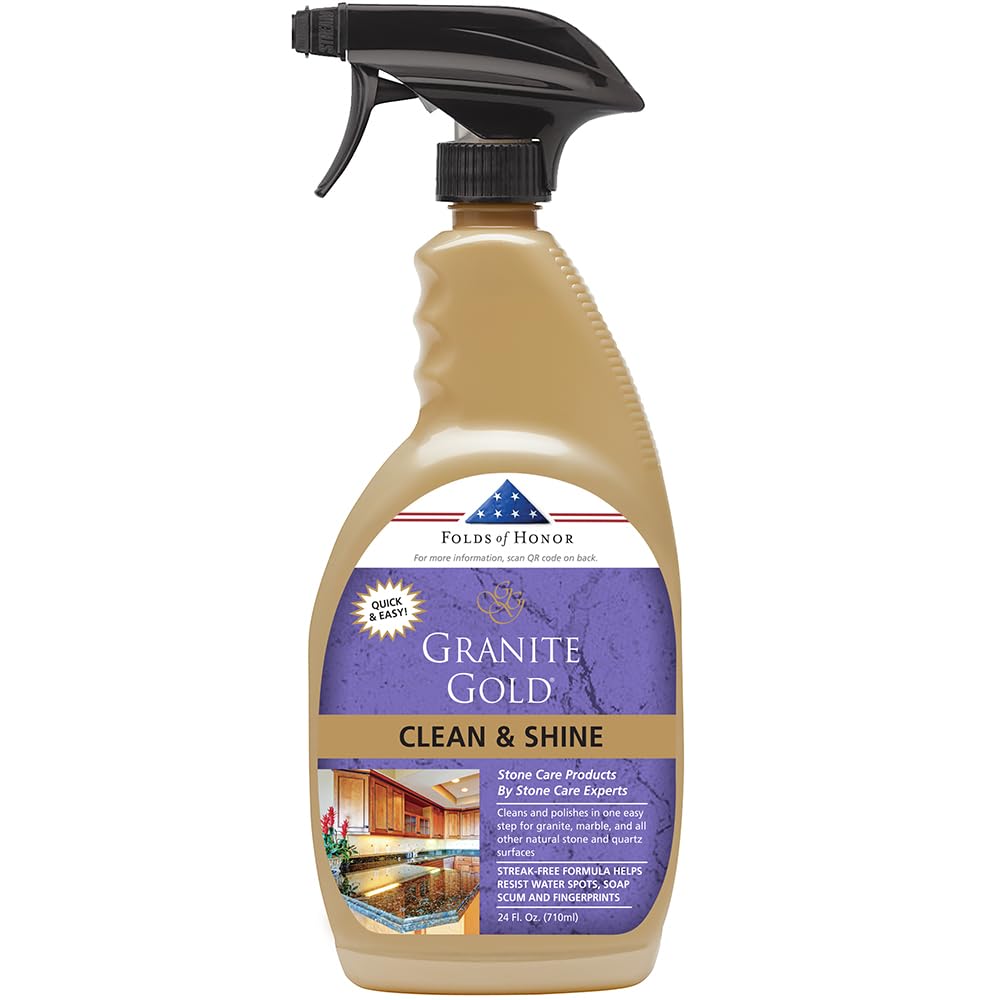 Granite Gold Clean and Shine Spray - Streak-Free Deep Cleaning & Polishing for Granite, Marble, Quartz Countertops - 24 Fl Oz (Pack of 1) - Perfect for Kitchen, Bathroom & Stone Surfaces