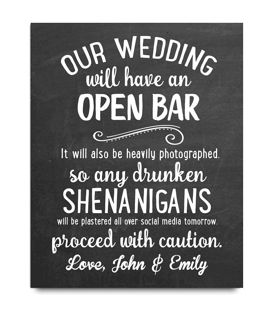 Custom Open Bar Wedding Sign - Personalized Bar Menu Art Print for Wedding Decor | Elegant & Unique Wedding Reception Signage for Bars, Parties & Events
