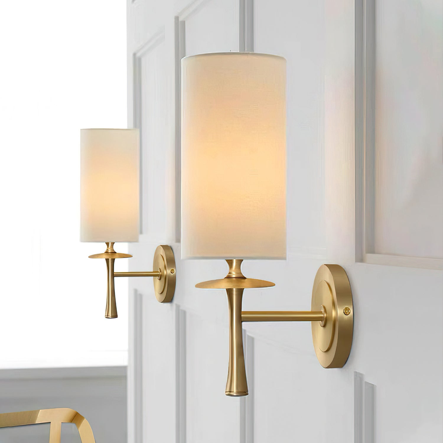 Farber Fabric Wall Sconce - Modern Boho Light Fixture for Bedroom, Living Room & Hallway - Soft Glow Decorative Wall Lamp with Linen Shade (White)