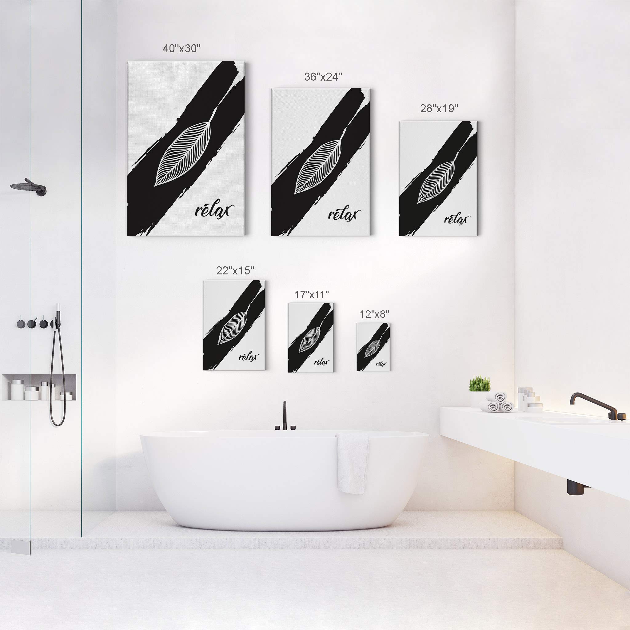 Smile Art Design Relax Typography Black and White Bathroom Decor Canvas Print - Ready to Hang Wall Art for Bathroom, Living Room & Bedroom - Home Decoration Made in USA (36x24 Inches)