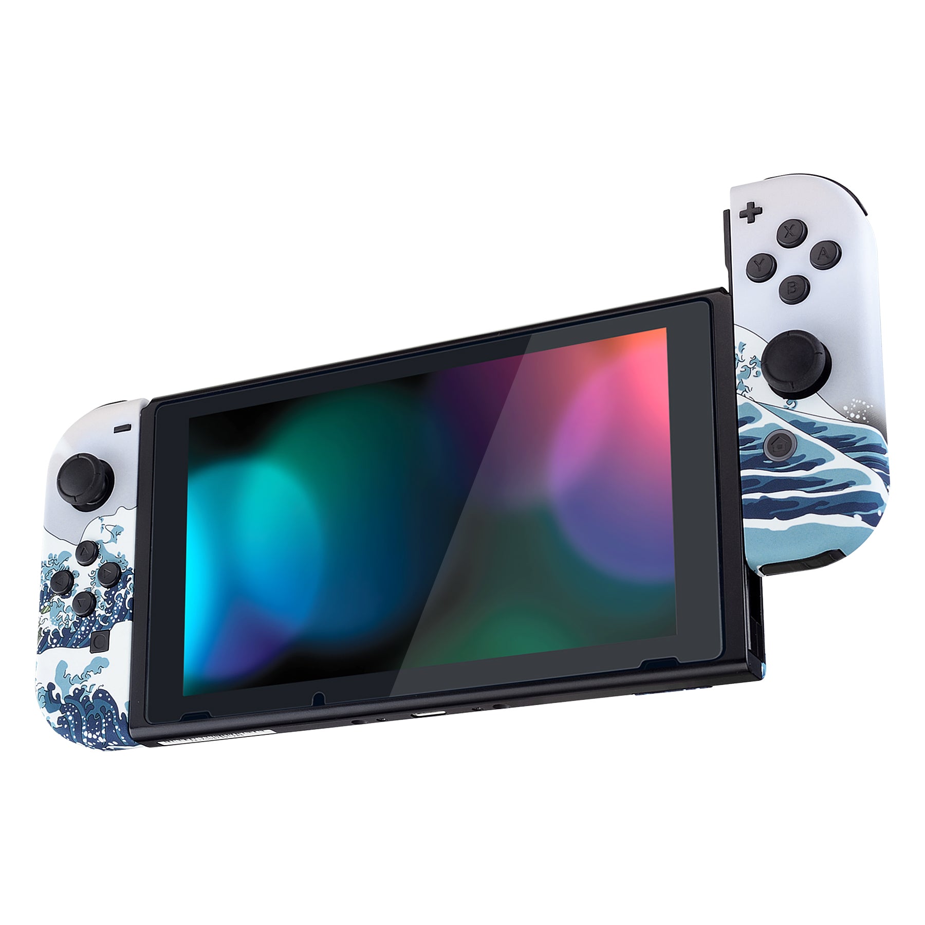 eXtremeRate Soft Touch Grip The Great Wave Back Plate for Nintendo Switch - DIY Replacement Shell with Full Button Set - Upgrade Your Joycon Controller Housing - Perfect for Gaming, Travel & Home Entertainment