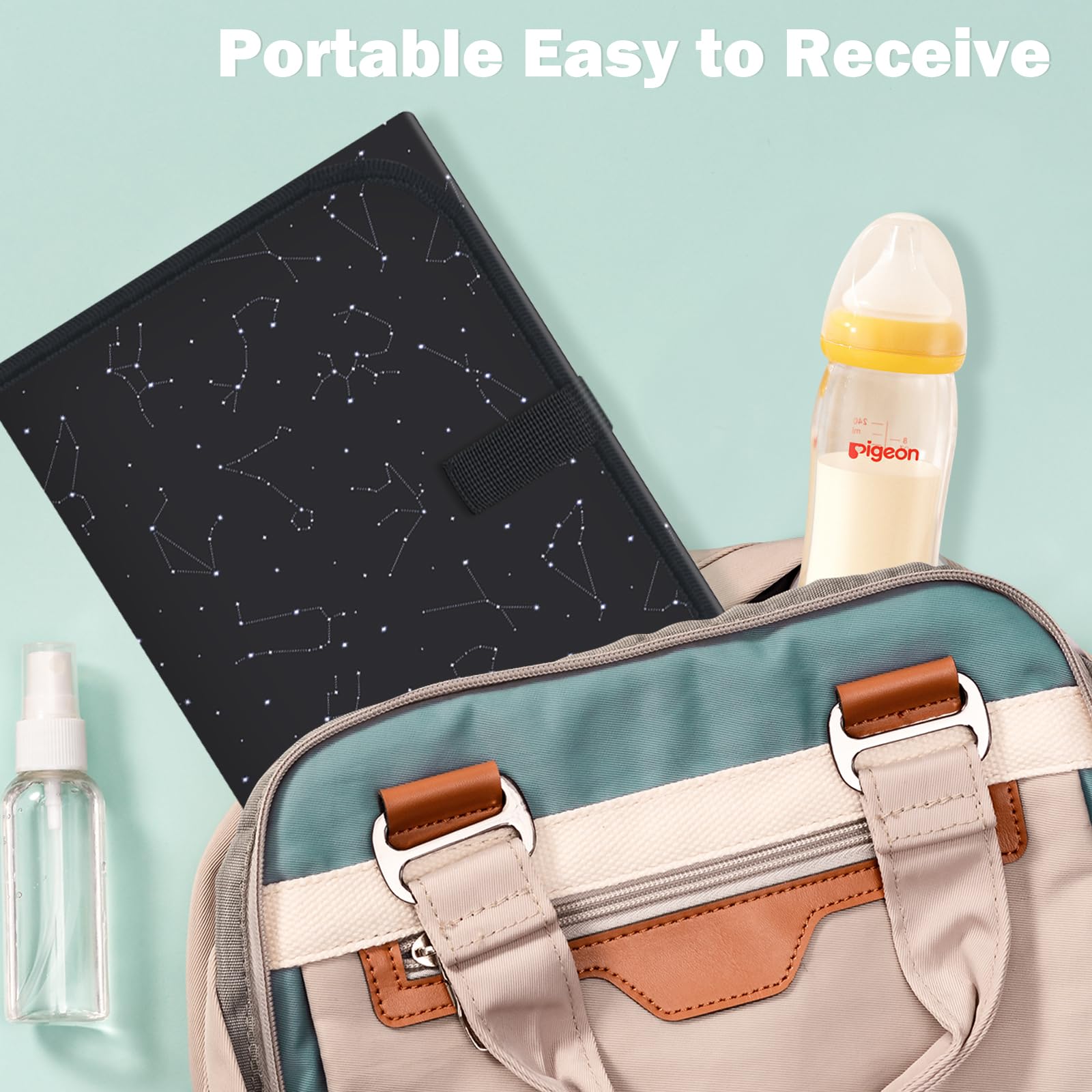 Portable Baby Diaper Changing Pad - Foldable Travel Changing Mat with Built-in Pillow, Waterproof Compact Diaper Station for Newborns & Infants | Perfect for Nursery, On-the-Go & Baby Showers (Black Astral)