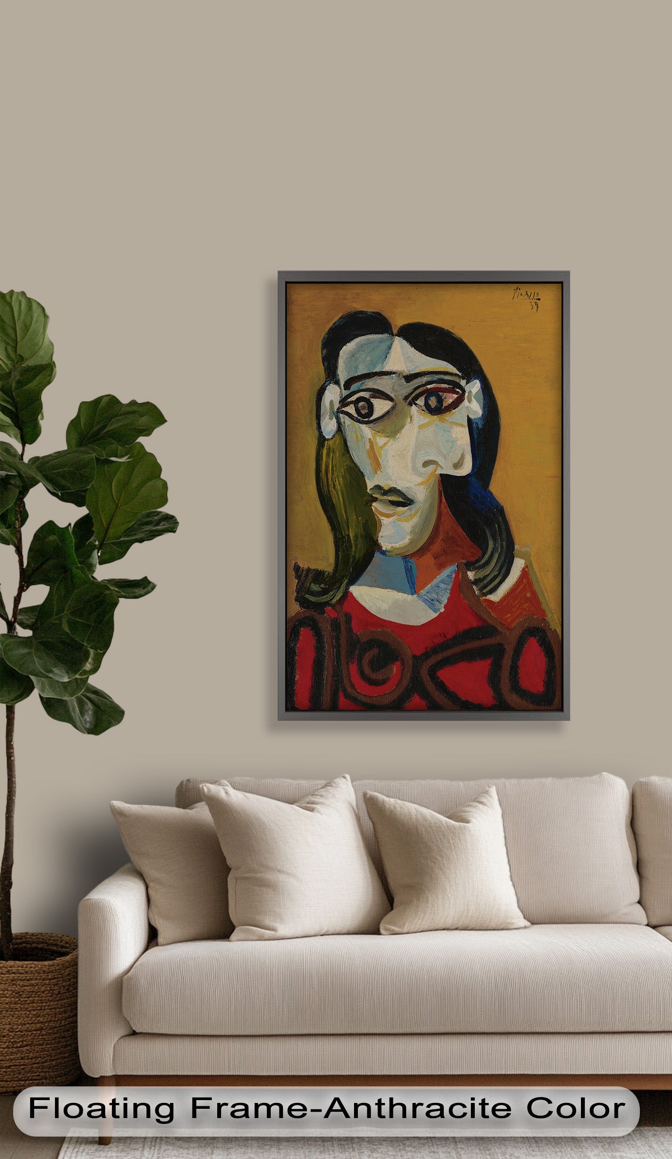 Abstract Portrait with Red Garment - Picasso Style Oil Painting Reproduction - Wall Art for Living Room, Bedroom & Office Decor