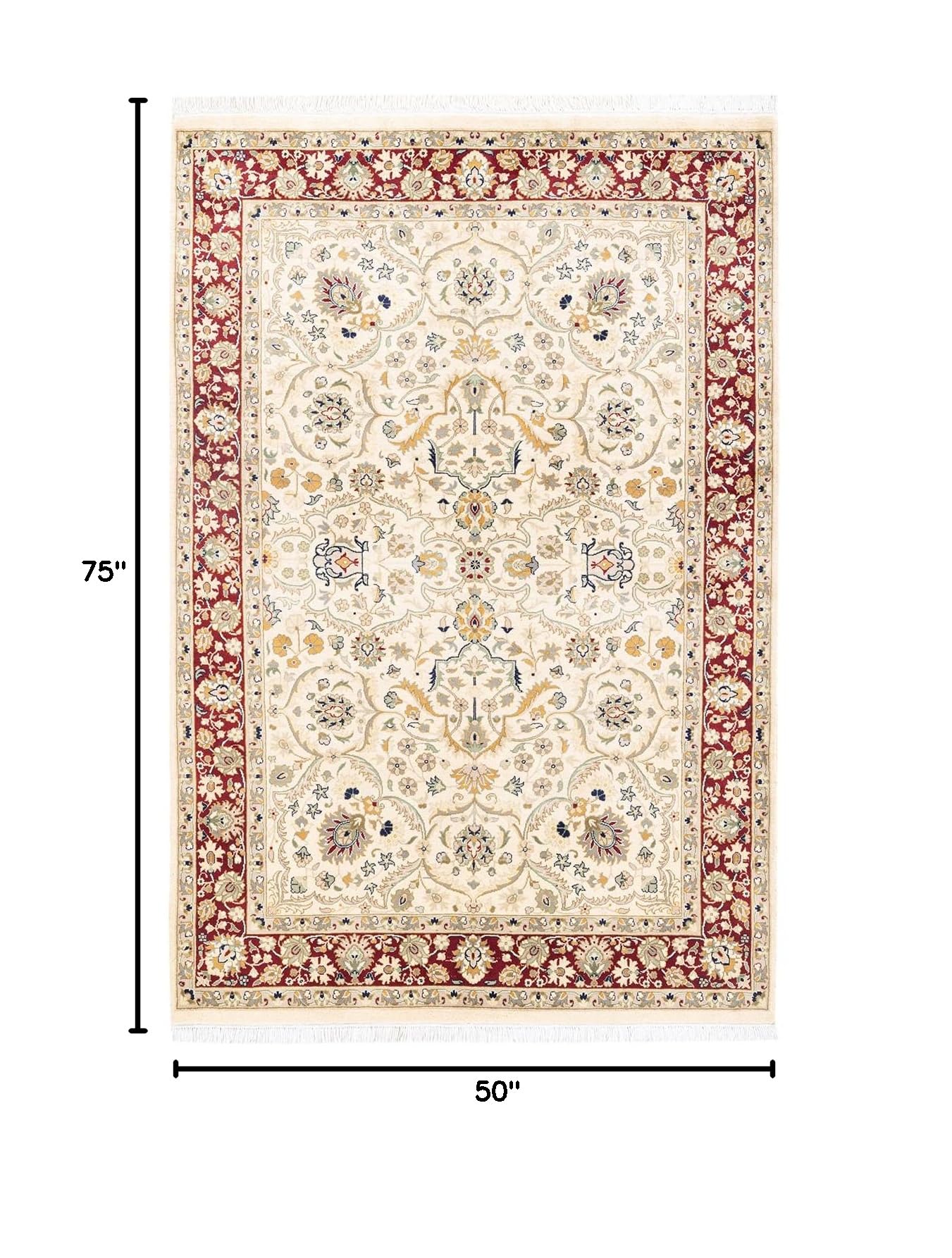 Handmade Wool Oriental Mogul Ivory 4x6 Area Rug - Traditional Hand-Knotted One-of-a-Kind Solo Rugs for Living Room, Bedroom & Home Decor