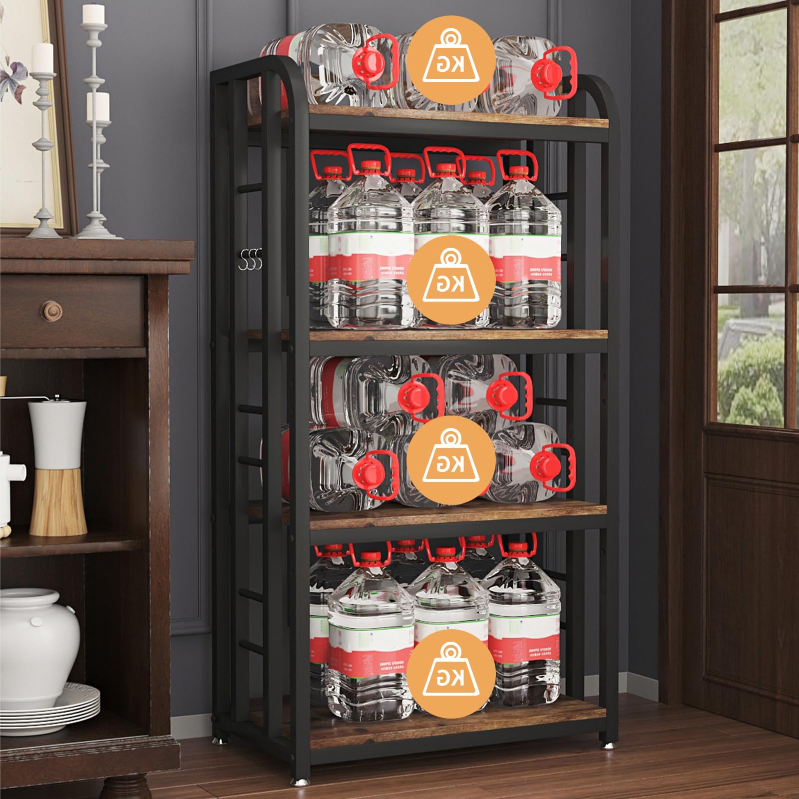 4-Tier Adjustable Microwave Stand with Storage Shelf - Free Standing Kitchen Organizer for Coffee Bar, Spices & Pots (Brown) - Perfect for Small Kitchens & Pantry Organization