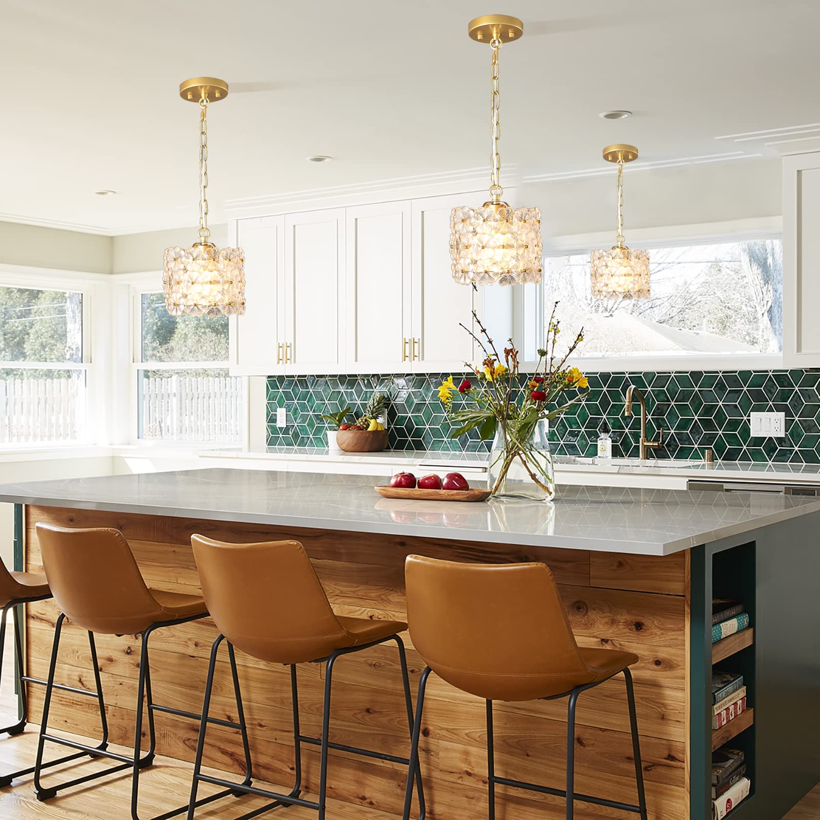 Modern Gold Crystal Pendant Light - Adjustable Hanging Ceiling Fixture for Kitchen Island, Dining Room, Living Room & Bedroom | Elegant Home Lighting Decor for Dinner Parties & Cozy Nights