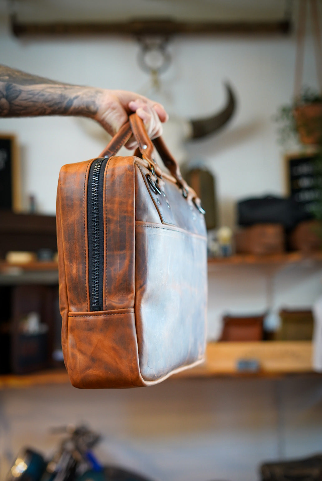 Premium Business Briefcase for Professionals - Hillbilly Copper Leather Laptop Bag - Ideal for Office, Meetings, and Business Travel