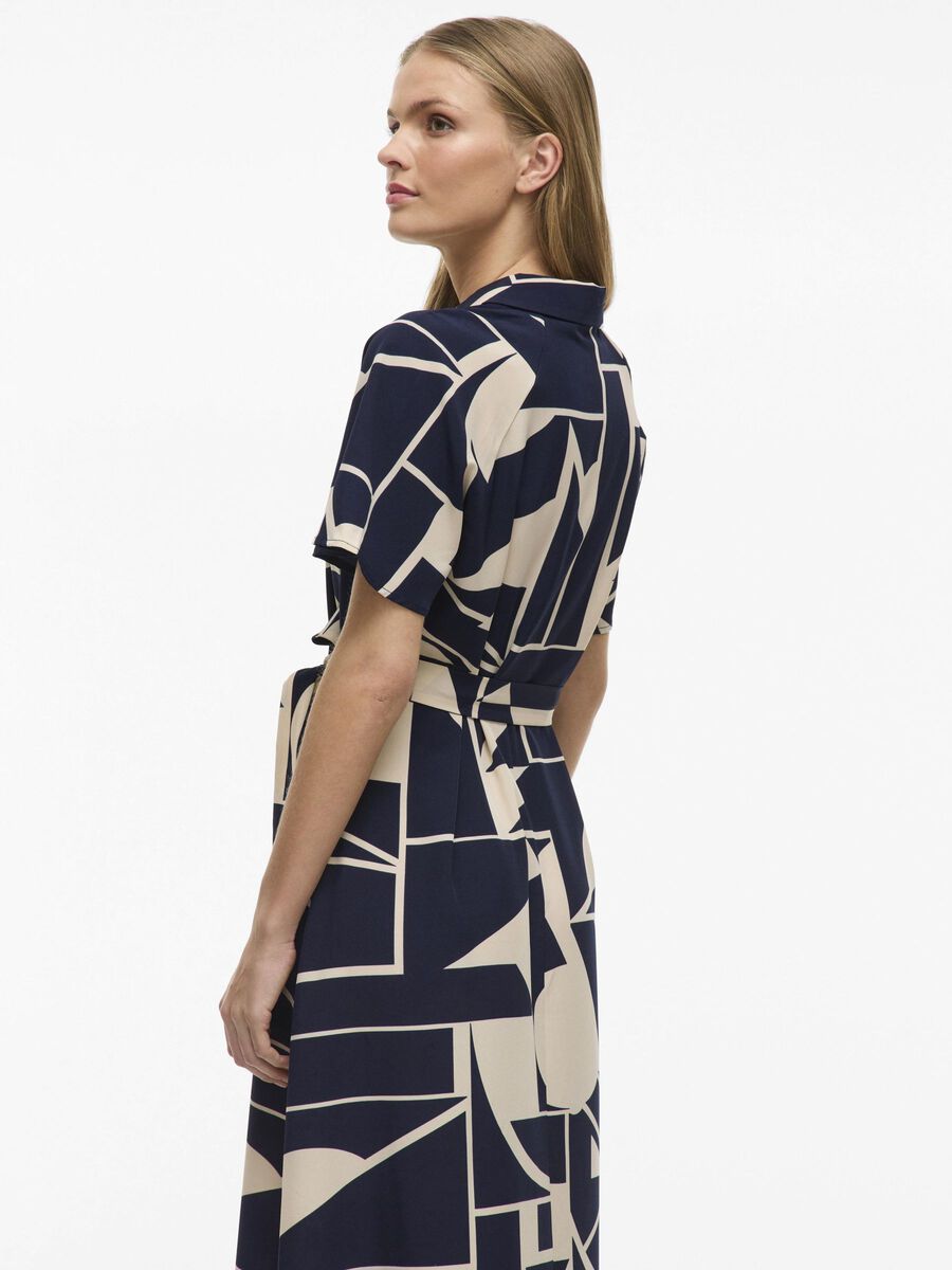 Eve Midi Shirt Dress for Women - Navy & Birch Floral Print - Casual Summer Dress for Beach, Office & Date Night