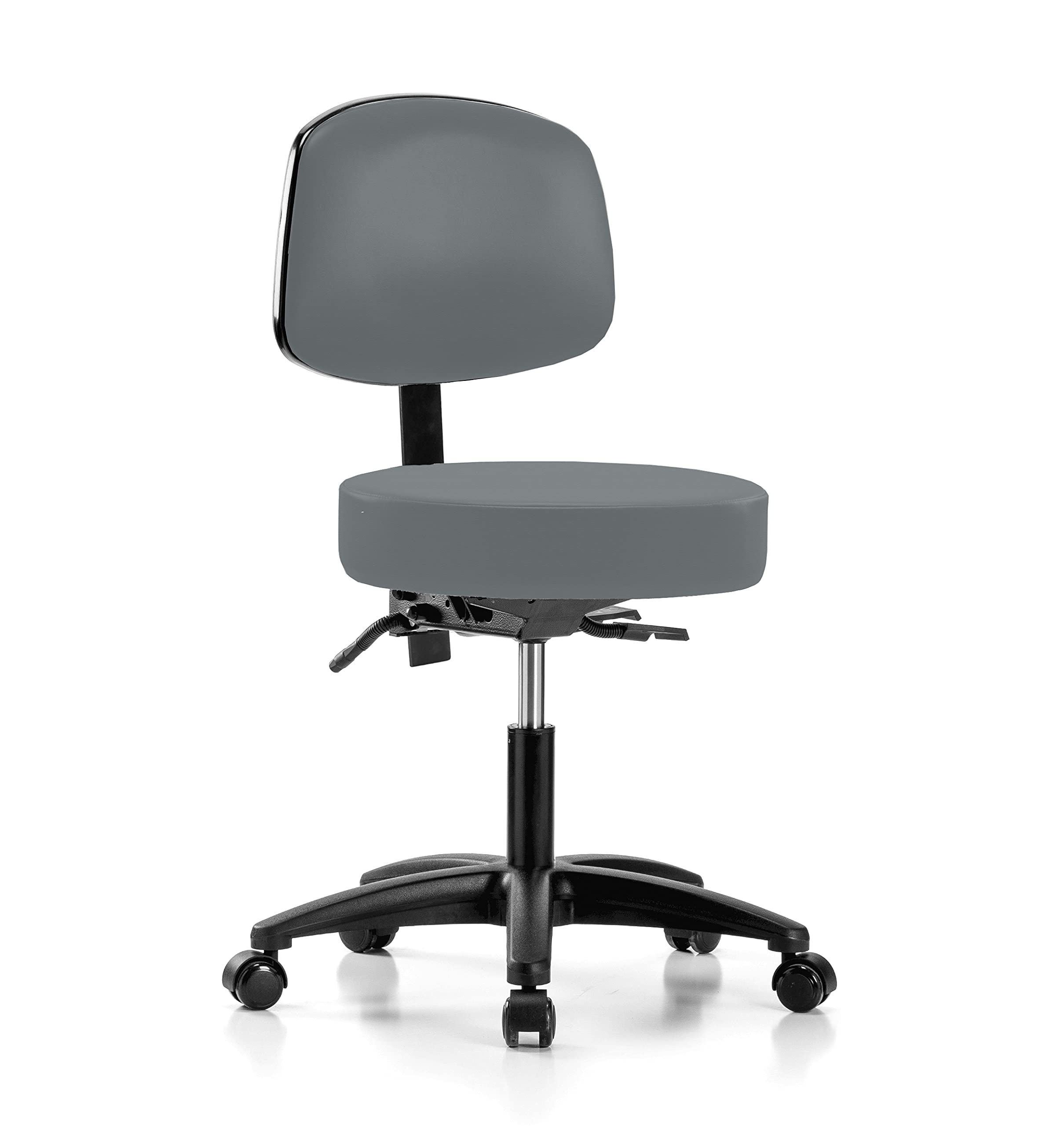 Adjustable Rolling Doctor's Stool with Back Support - 300lb Weight Capacity - Cinder Fabric - Perfect for Medical Offices, Home Desks & Carpet/Linoleum Floors