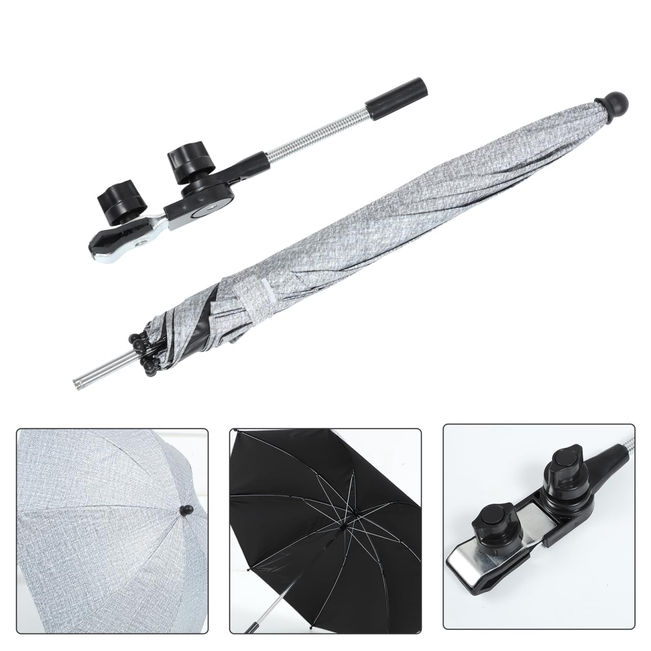 TOYANDONA Baby Stroller Sunshade Cover - UV Protection & Rain Shield for Strollers, Carriages & Carts - Lightweight Clip-On Umbrella with Blackout Blind (Grey) | Perfect for Outdoor Walks, Park Visits & Shopping Trips