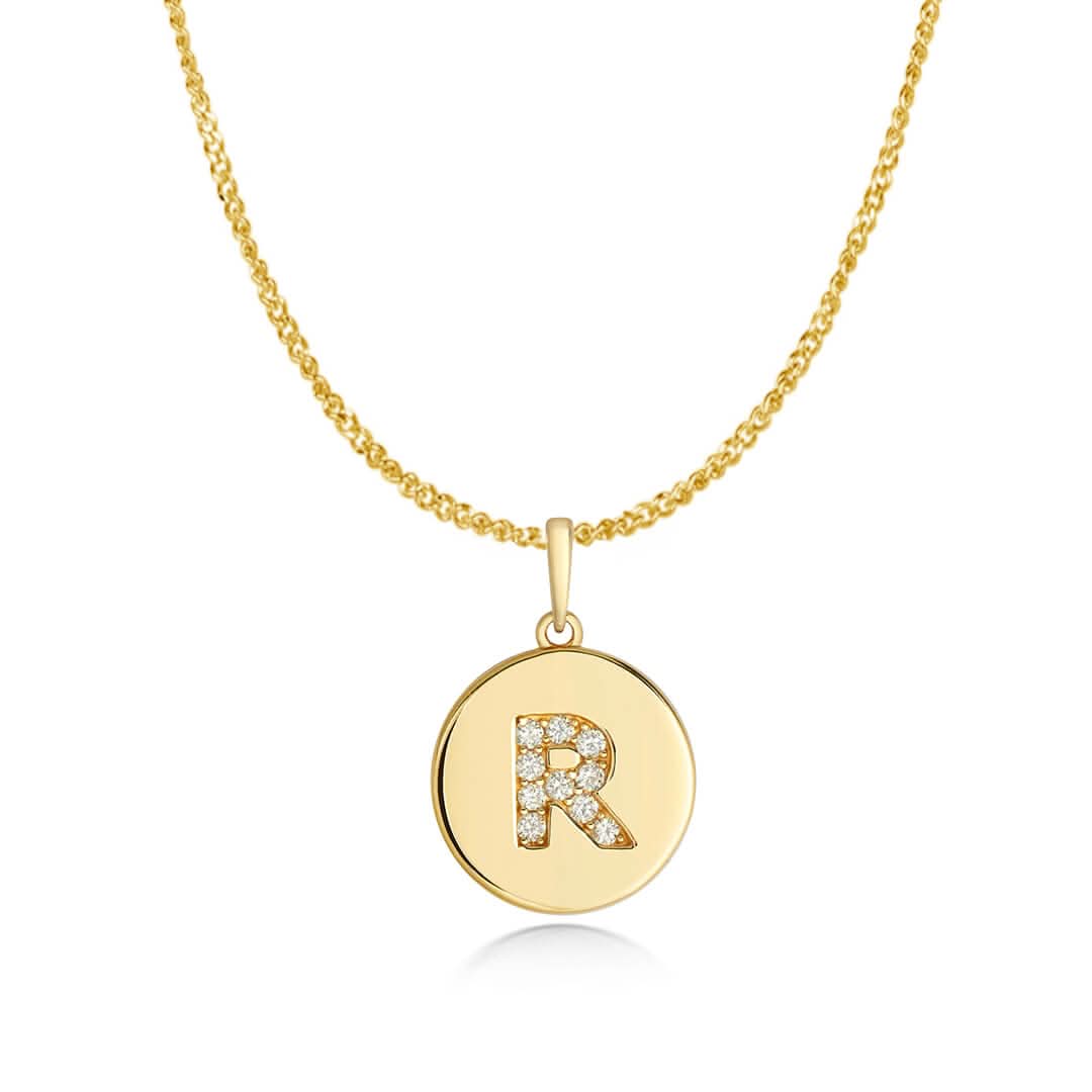 Personalized Diamond Initial Necklace - 14K Solid Gold Disc Pendant from A to Z - Perfect for Birthdays, Anniversaries & Gifts