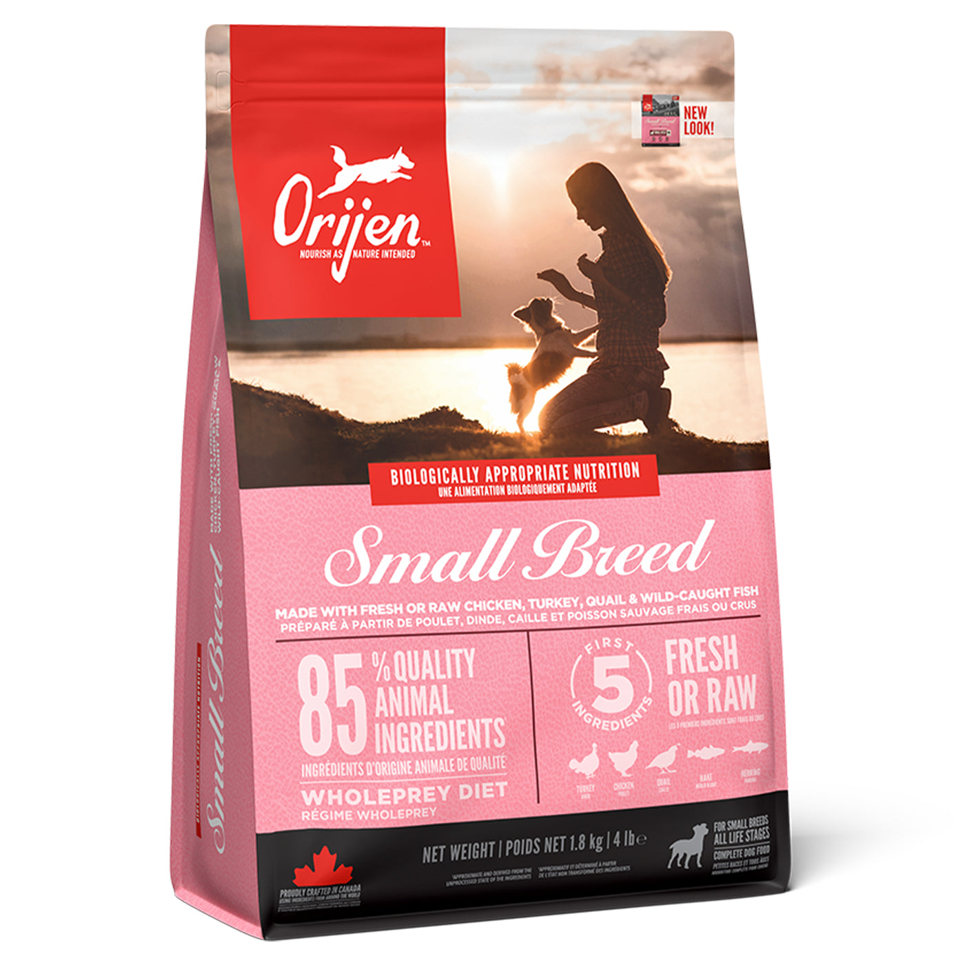 ORIJEN Premium Small Breed Dry Dog Food - 1.8kg (4 lbs) High-Protein Grain-Free Recipe for Toy & Miniature Dogs - Perfect for Active Puppies & Adult Dogs at Home or Travel