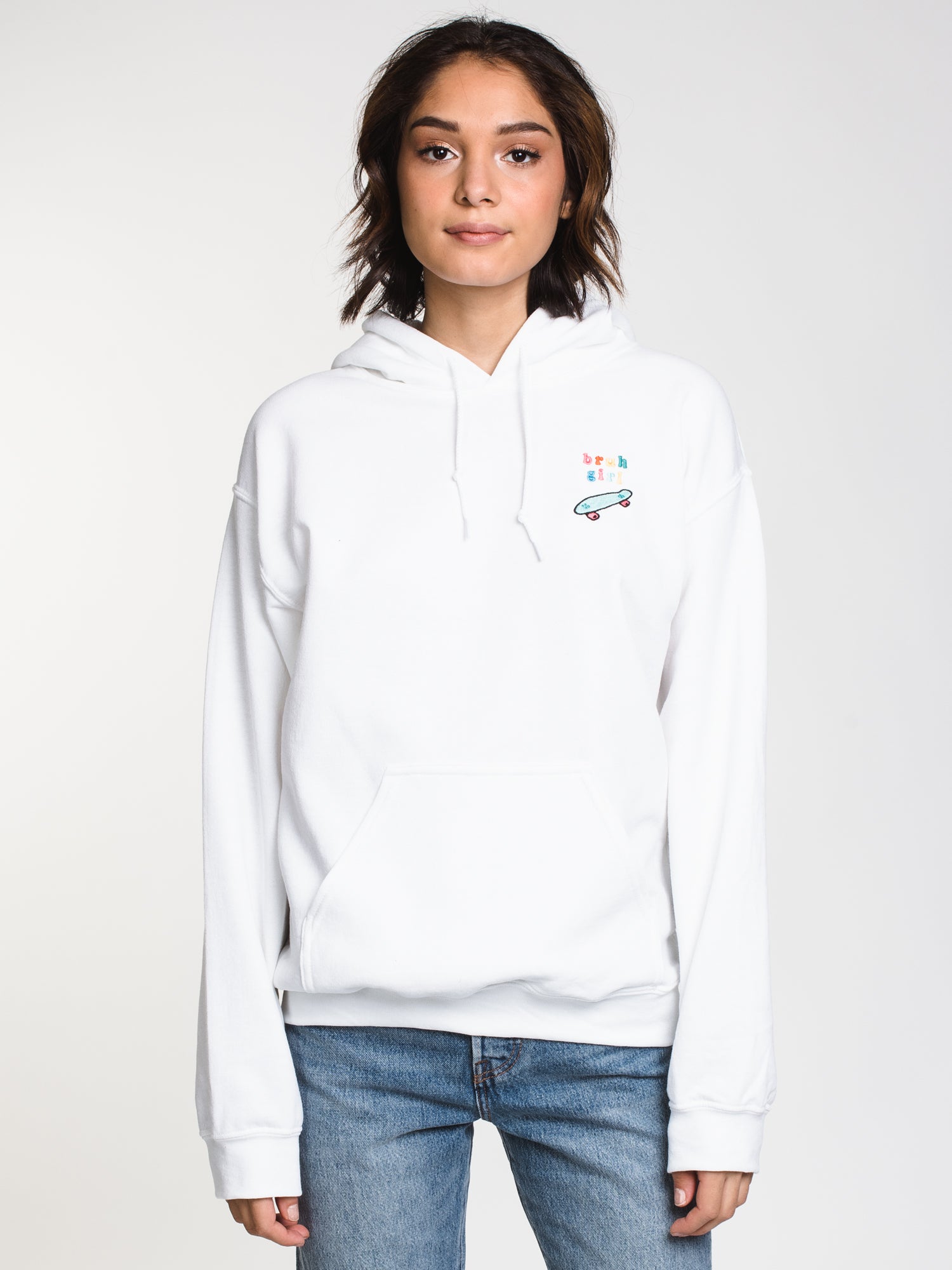 BRUH GIRL EMB HD White T-Shirt Size L - High Definition Print, Clearance Sale - Perfect for Casual Wear, Street Style & Everyday Outfits