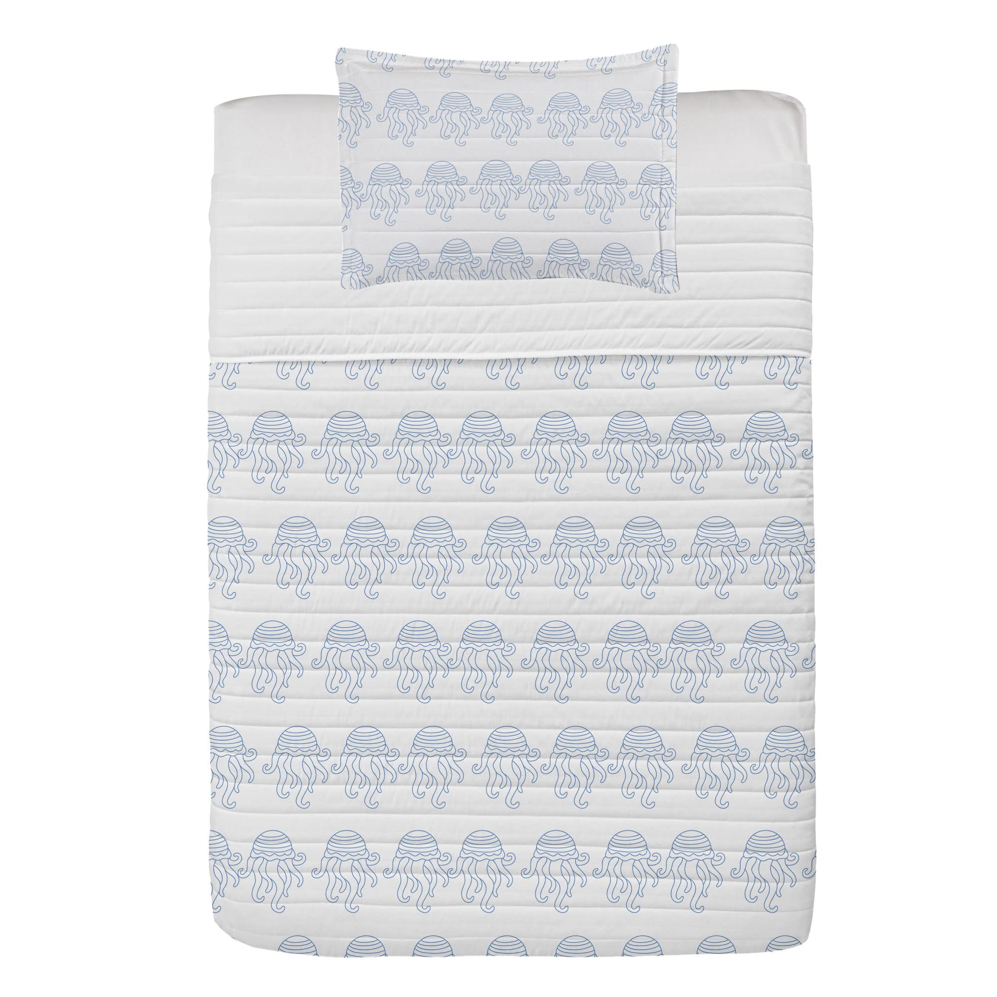 Ambesonne Underwater Microfiber Bedspread Set - Jellyfish Marine Life Ocean Animal Print Twin Size Bedding with Pillow Sham & Comforter in Violet Blue White | Soft Cartoon Sea Theme for Kids Room, Beach House Decor