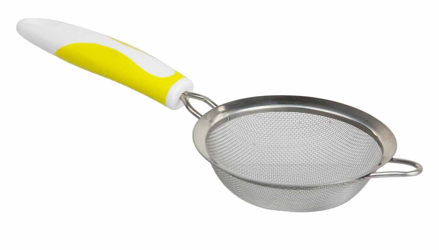 Premium Large Yellow Kitchen Strainer with Non-Slip Rubber Grip - Ideal for Draining Pasta, Washing Vegetables & Fruits in Home Cooking