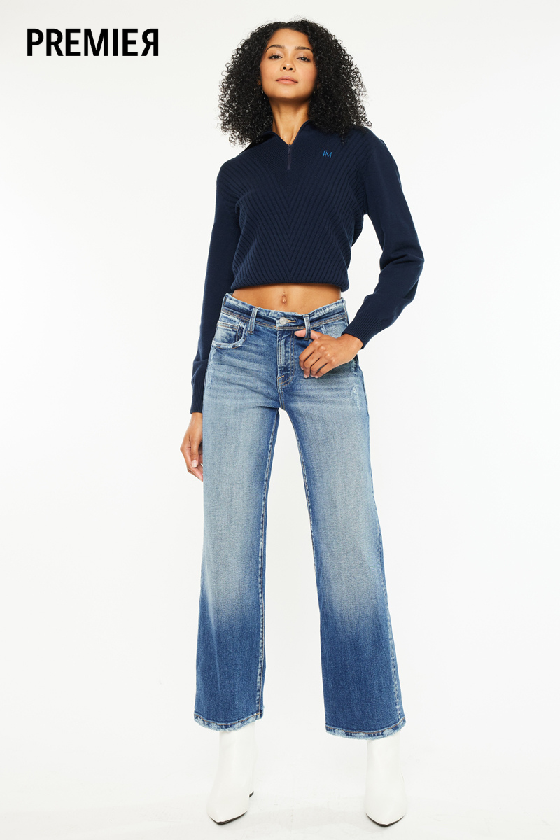 Angela Premier High Rise Slim Wide Leg Jeans for Women - Stretchy Comfort Denim Pants - Perfect for Casual Outfits, Office Wear & Night Out